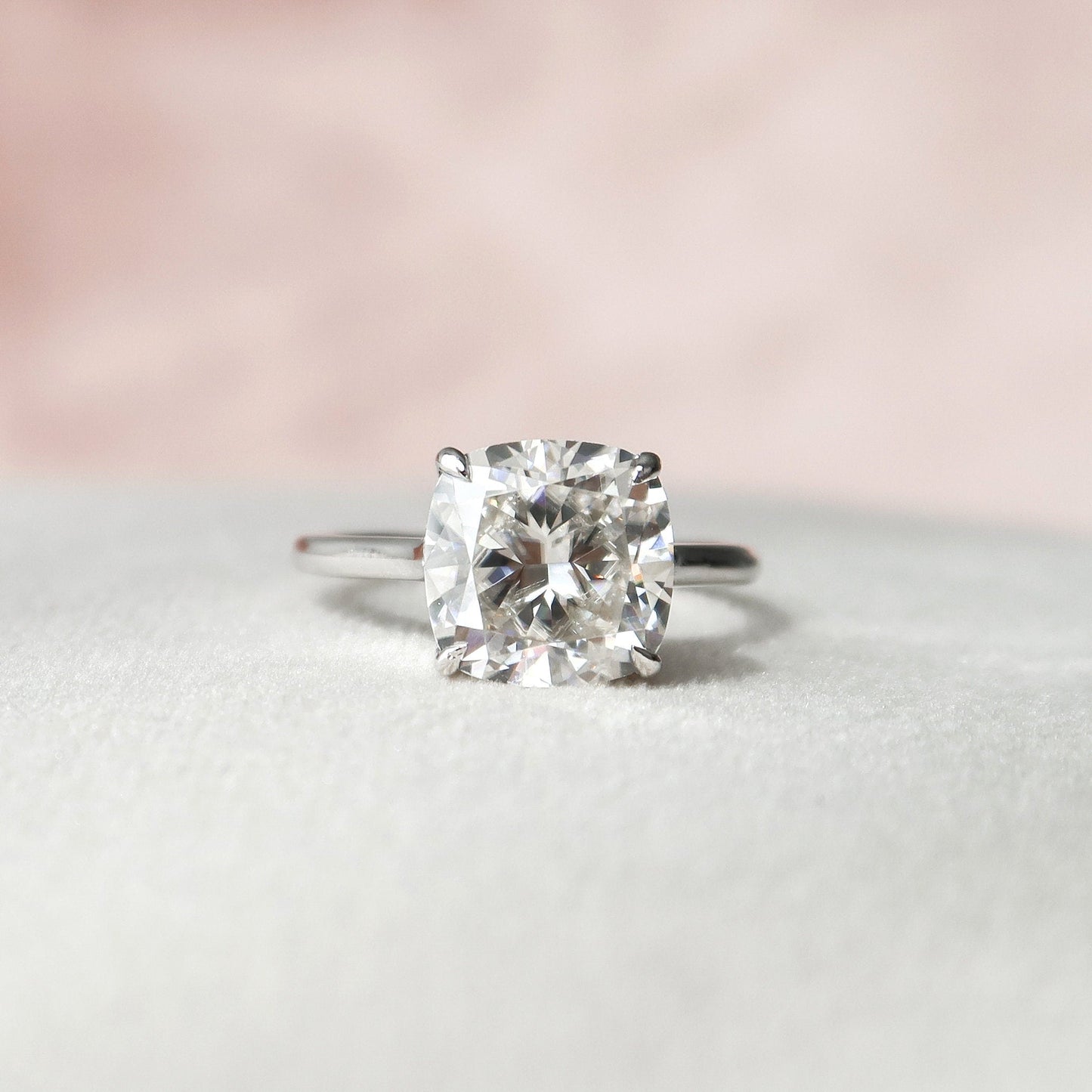 4.0 CT Cushion Cut Solitaire Style Moissanite Engagement Ring