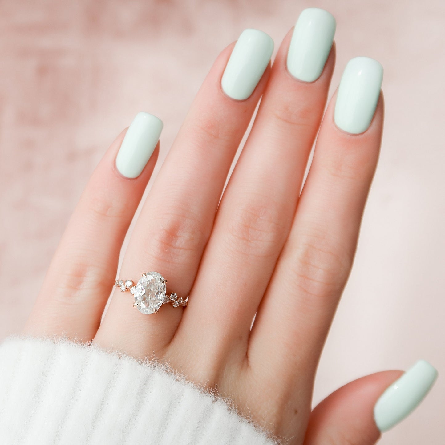 2.0 CT Oval Cut Cluster Style Pave Moissanite Engagement Ring