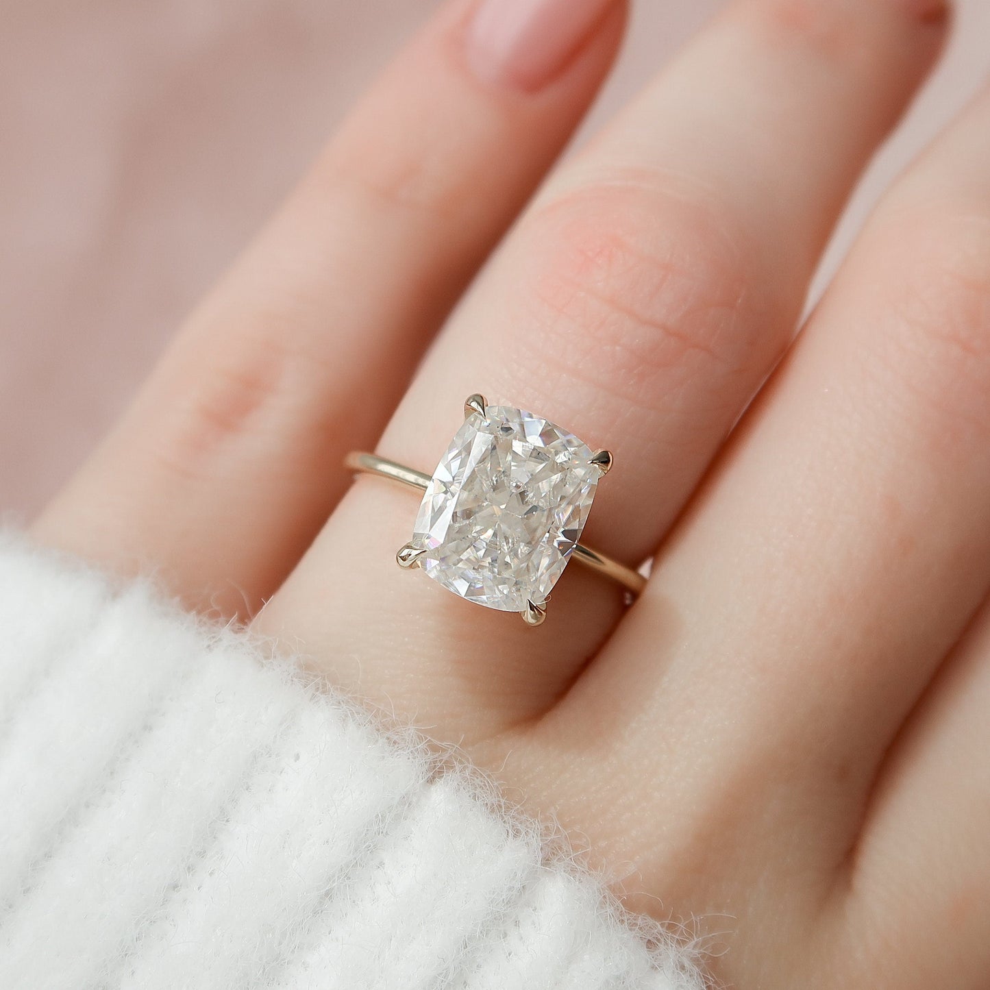 4.5 CT Cushion Cut Solitaire Style Moissanite Engagement Ring