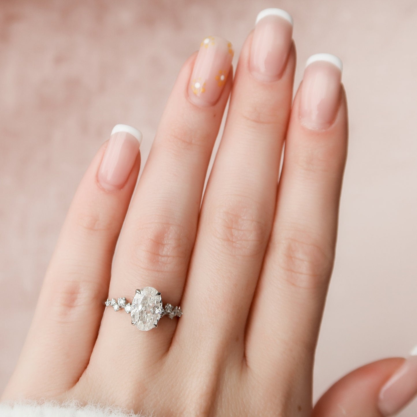 2.0 CT Oval Cut Cluster Style Pave Moissanite Engagement Ring