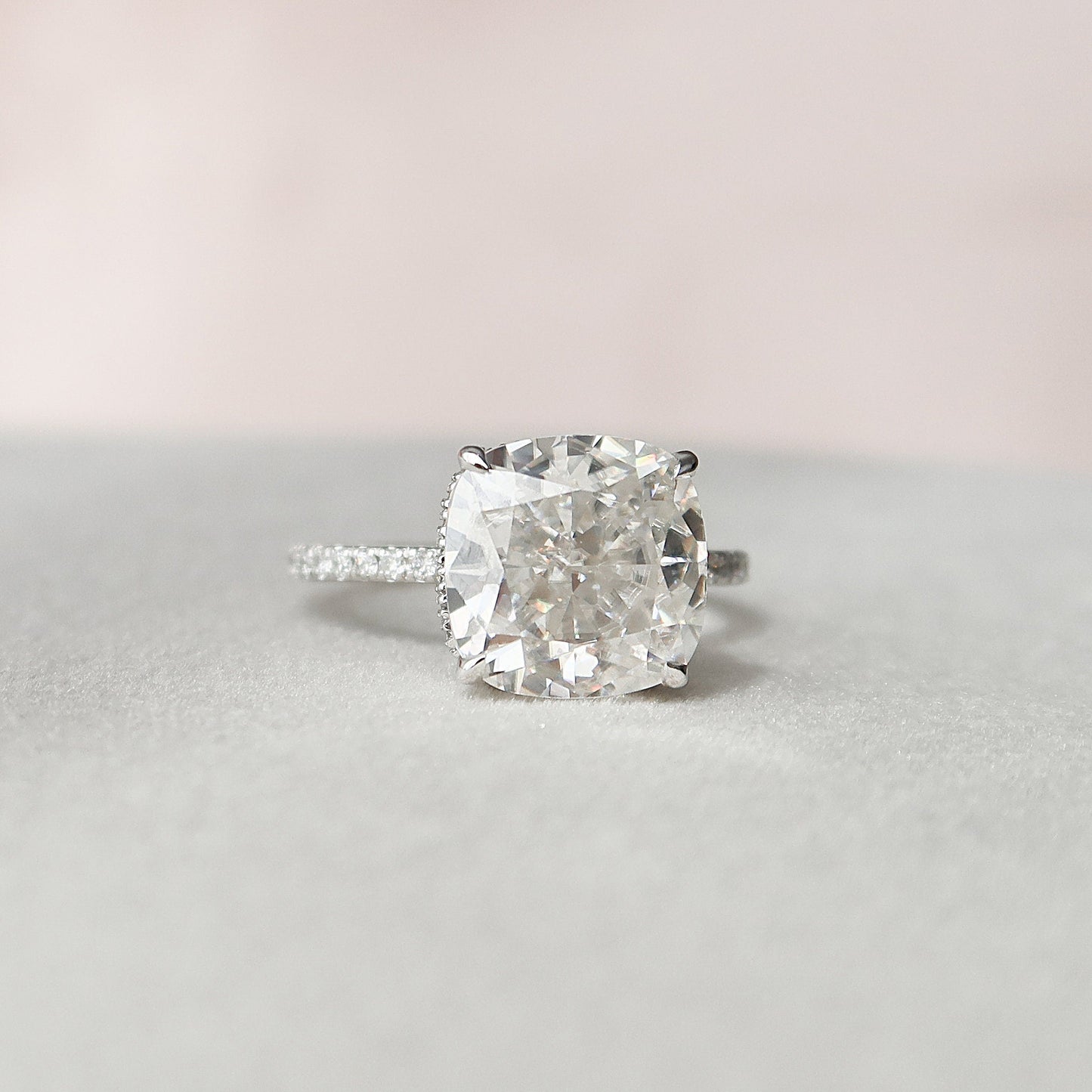 4.5 CT Cushion Hidden Halo & Pave Moissanite Engagement Ring