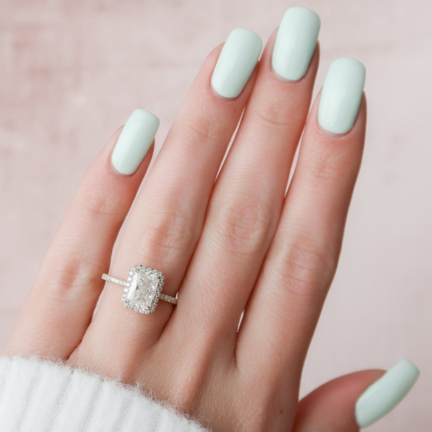 2.0 CT Radiant Cut Halo Style Moissanite Engagement Ring