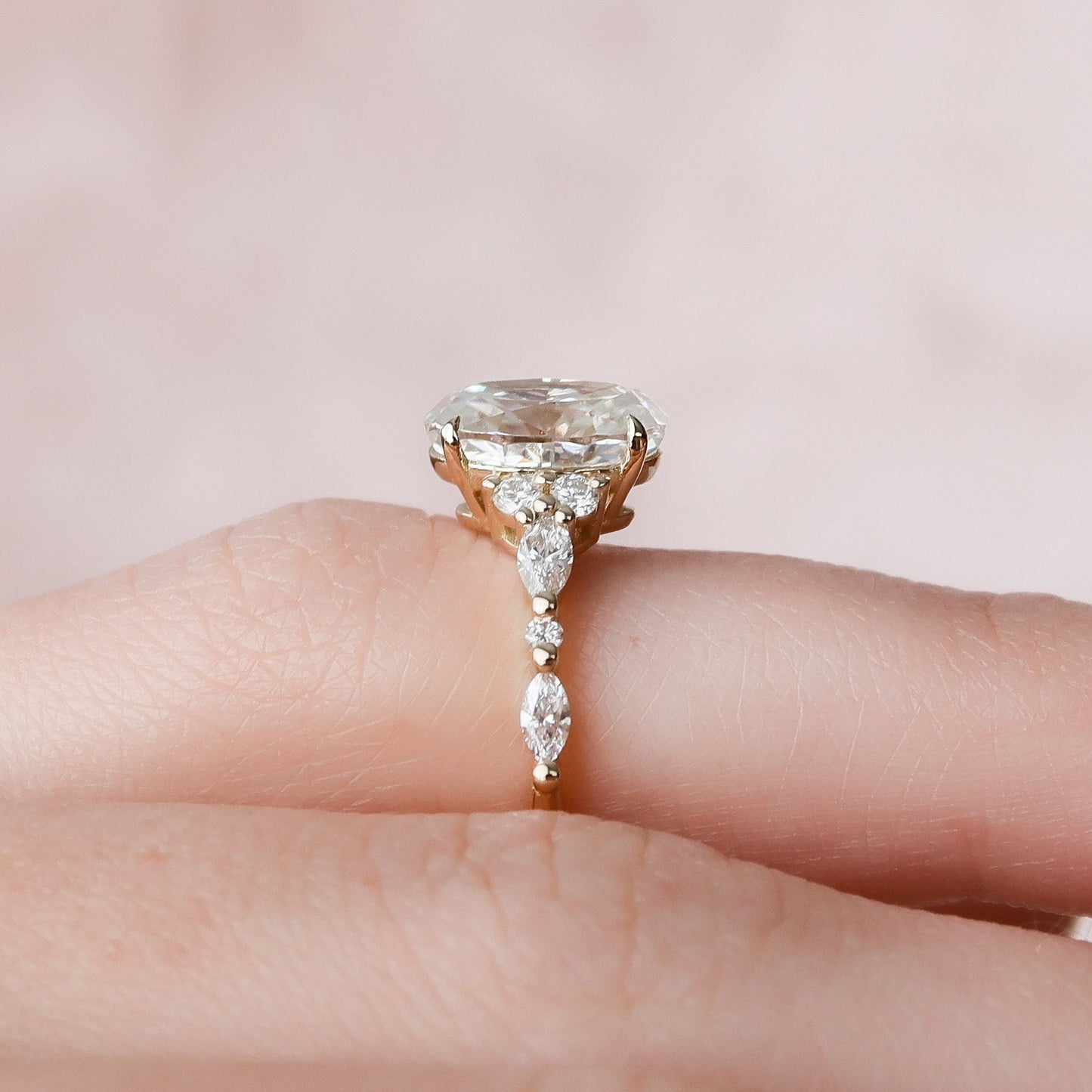 2.0 CT Oval Cluster Art Deco Style Moissanite Engagement Ring