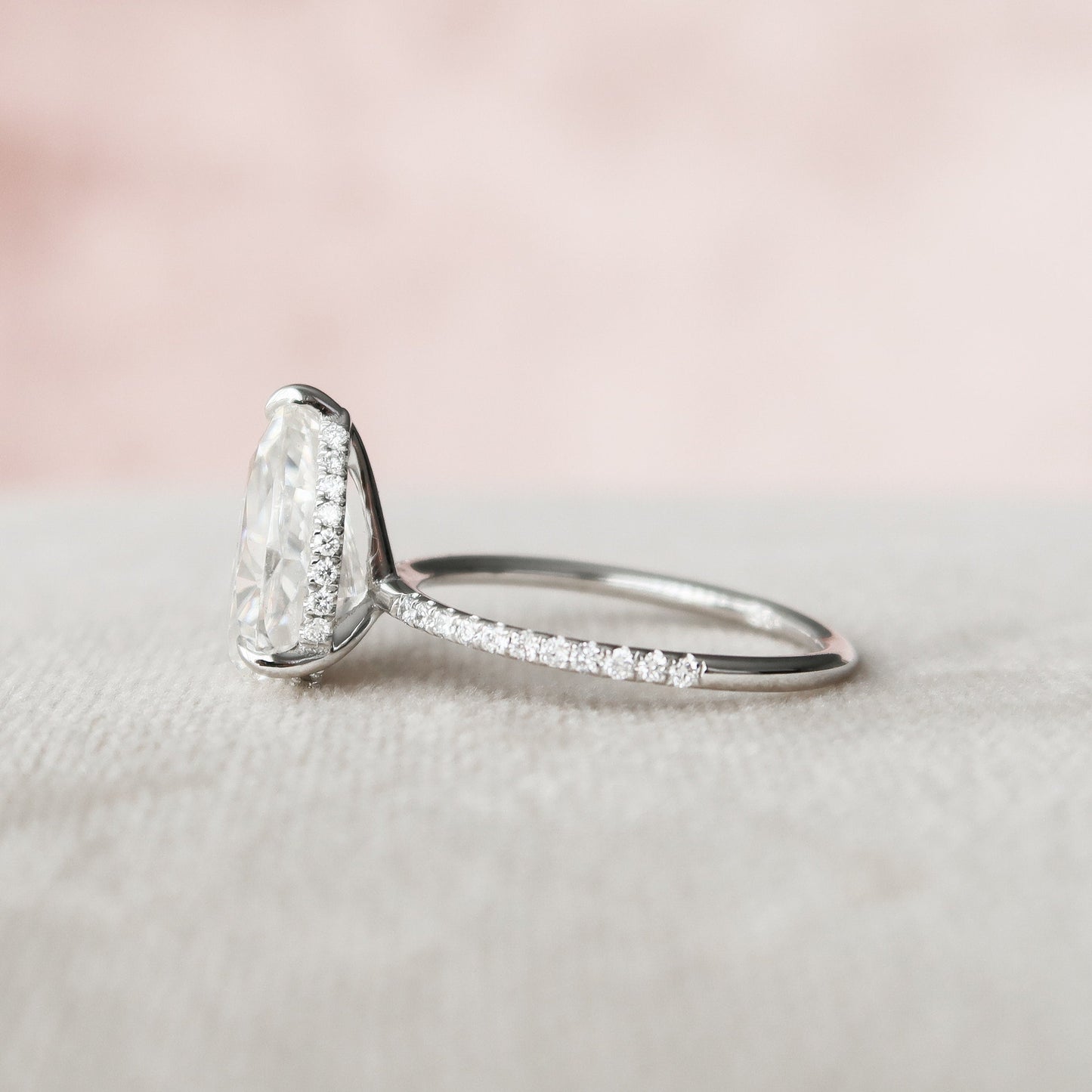 2.5 CT Pear Cut Hidden Halo & Pave Moissanite Engagement Ring