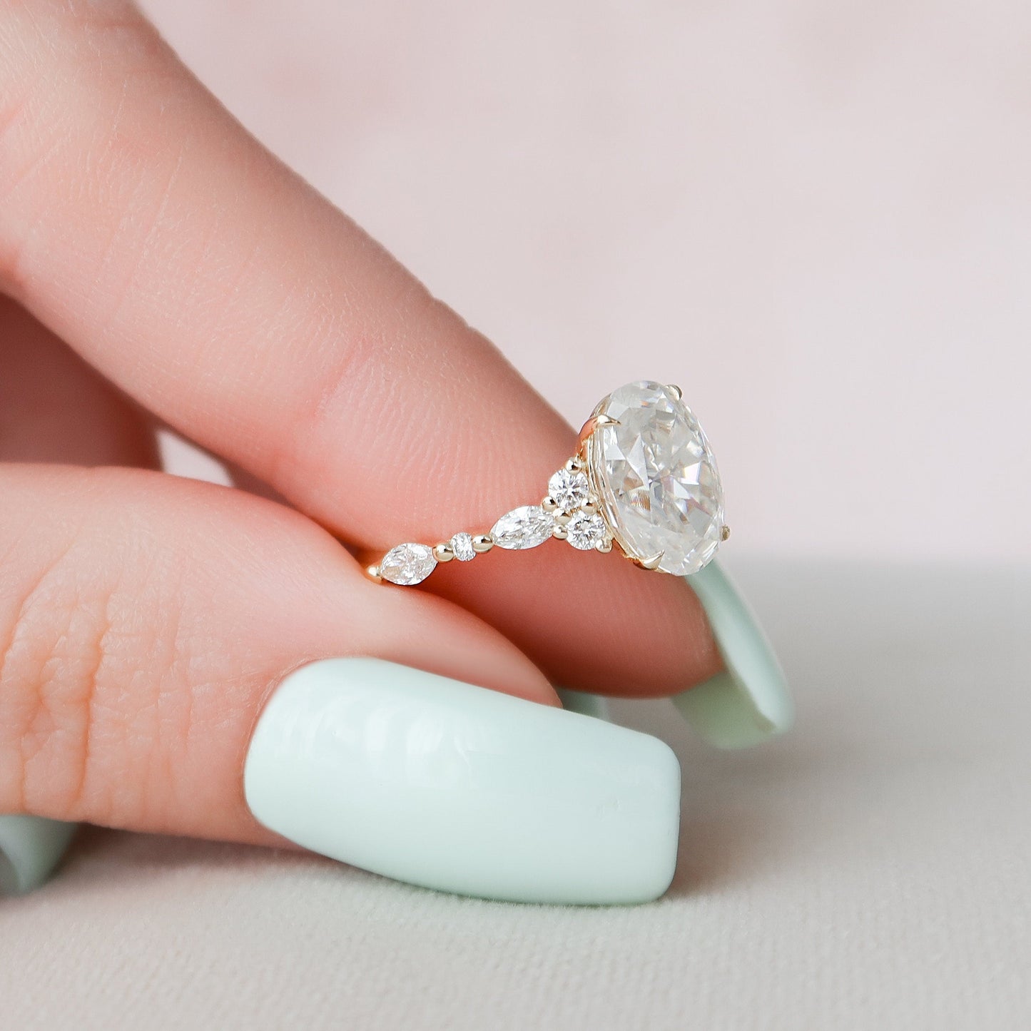 2.0 CT Oval Cluster Art Deco Style Moissanite Engagement Ring