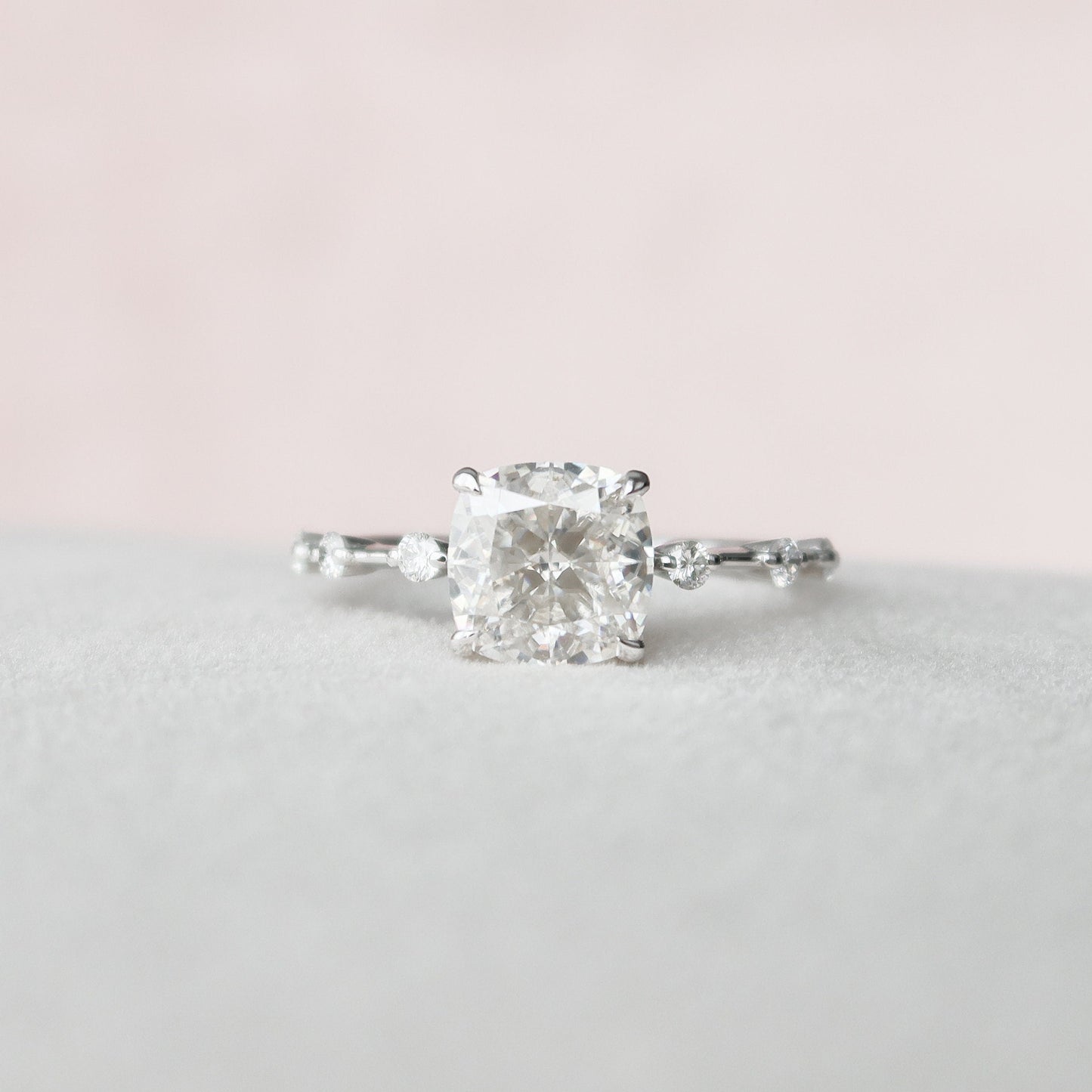 2.0 CT Cushion Dainty Pave  Moissanite Engagement Ring