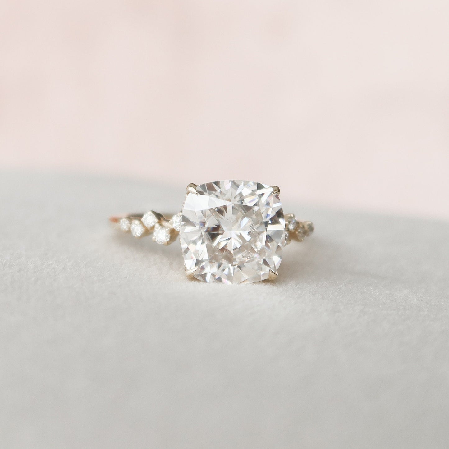 4.0 CT Cushion Cluster Style Moissanite Engagement Ring