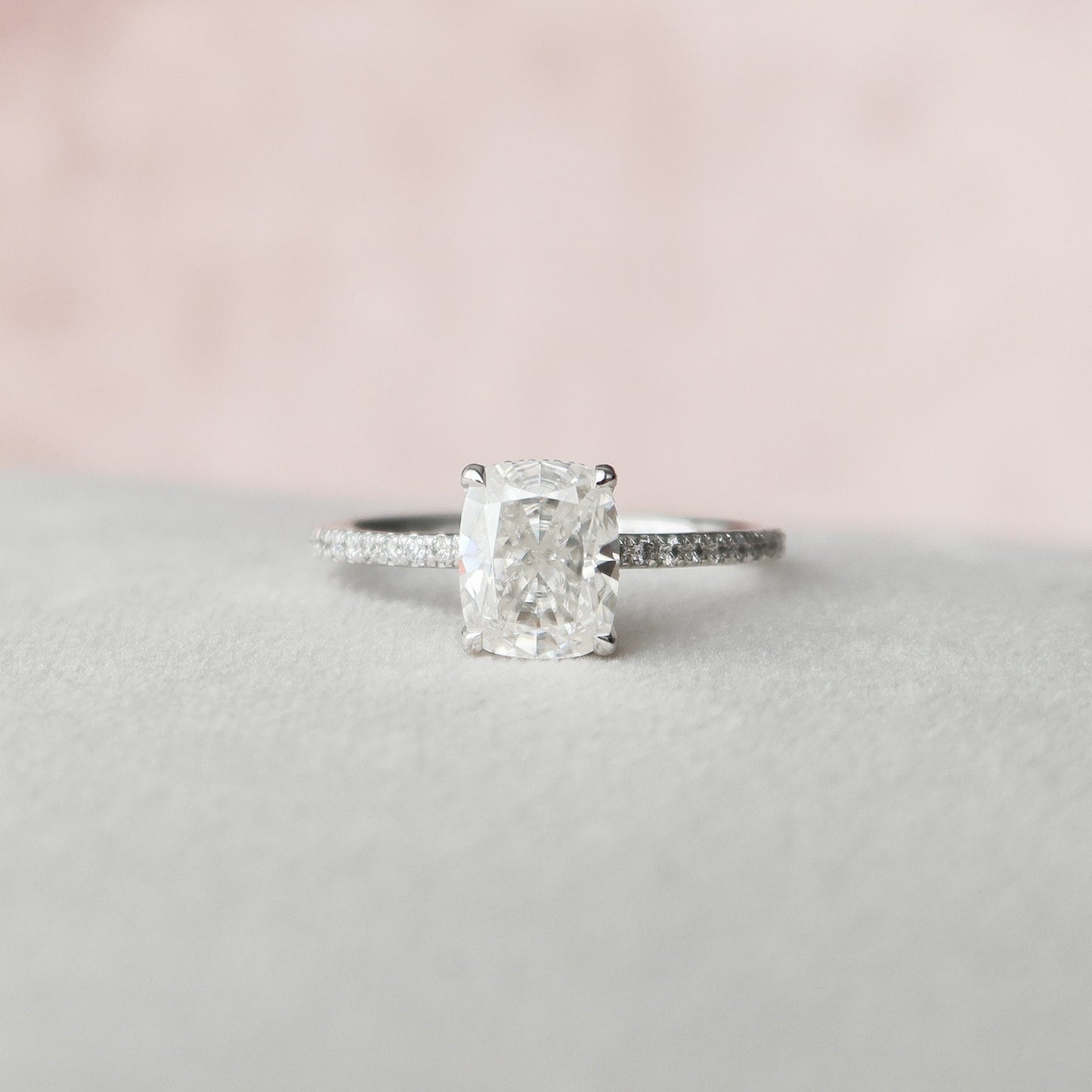 2.0 CT Cushion Hidden Halo & Pave Moissanite Engagement Ring