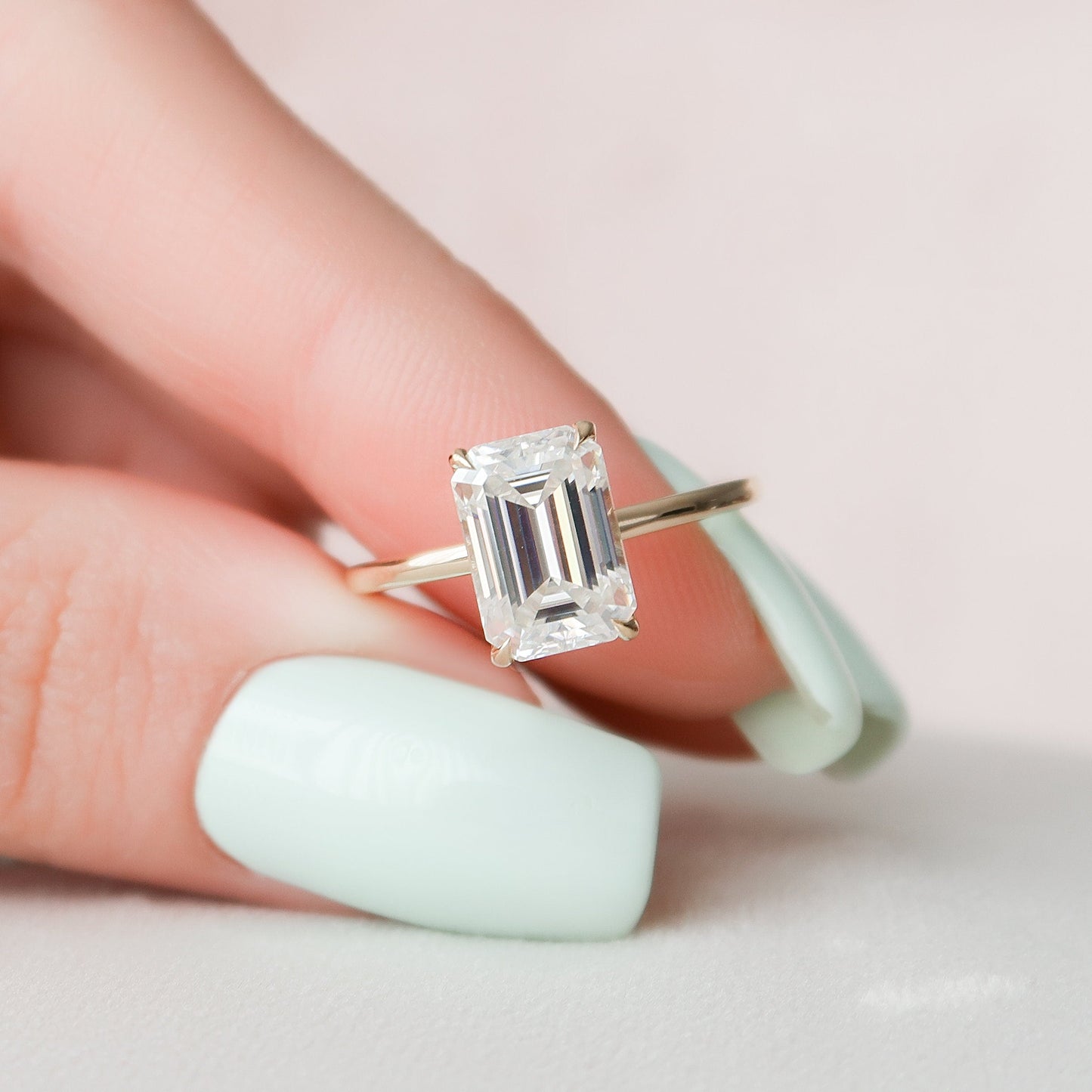 3.0 CT Emerald Cut Solitaire & Hidden Halo Moissanite Engagement Ring