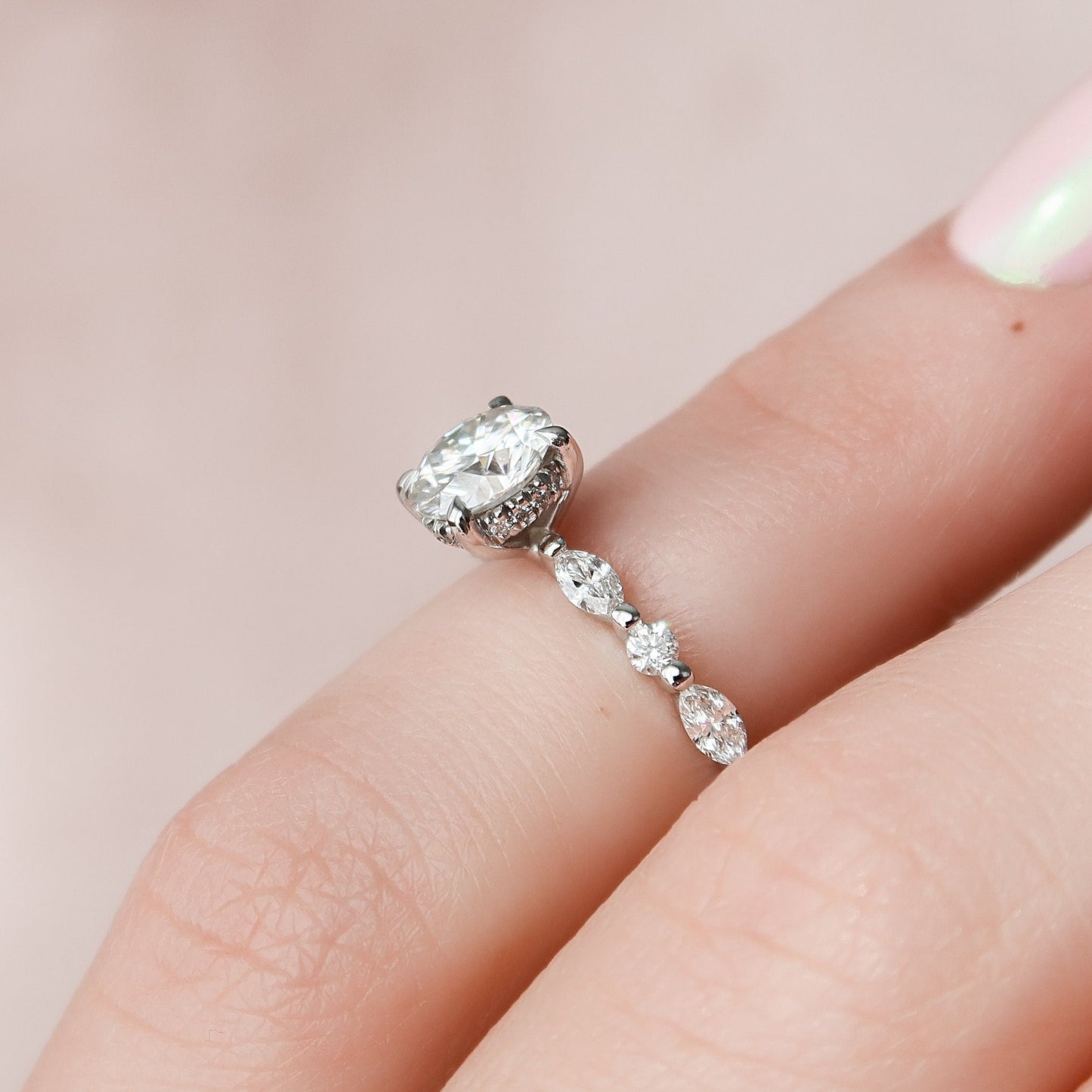 1.0 CT Round Hidden Halo & Pave Setting Moissanite Engagement Ring