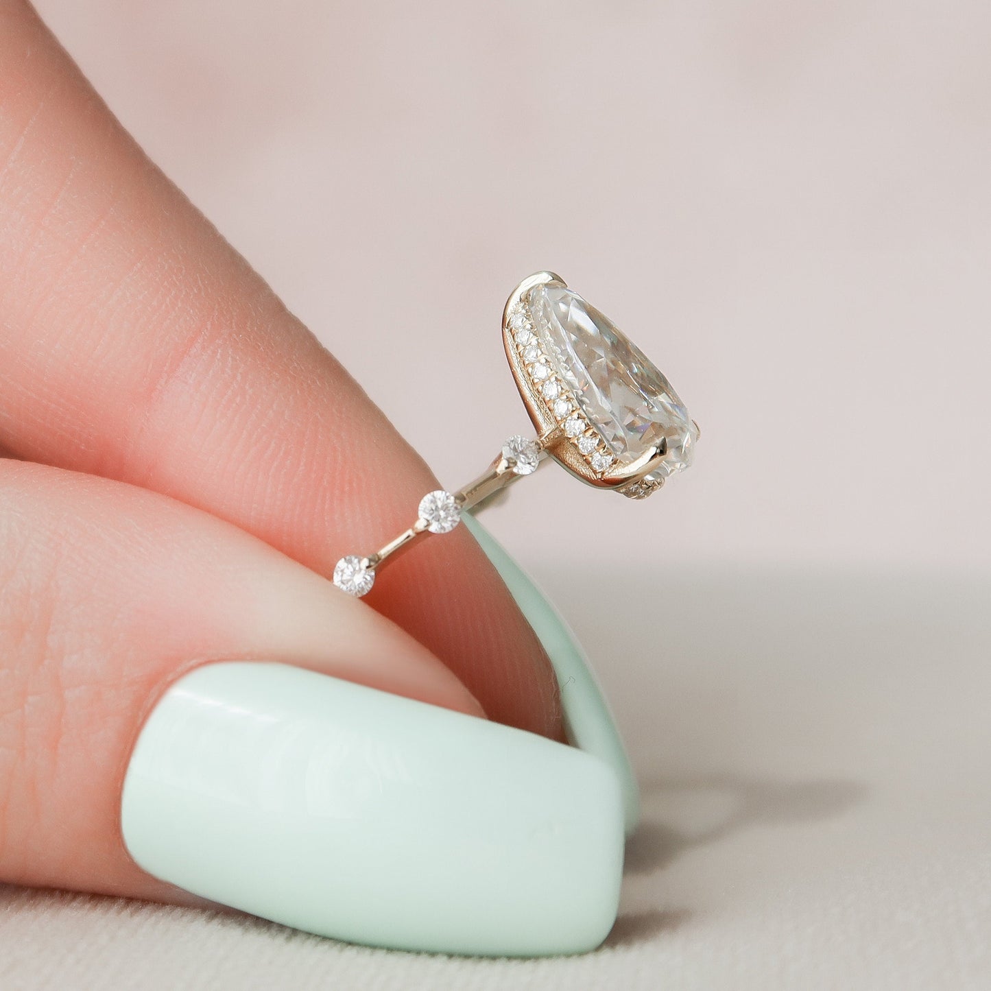 2.0 CT Pear Dainty Pave & Hidden Halo Moissanite Engagement Ring