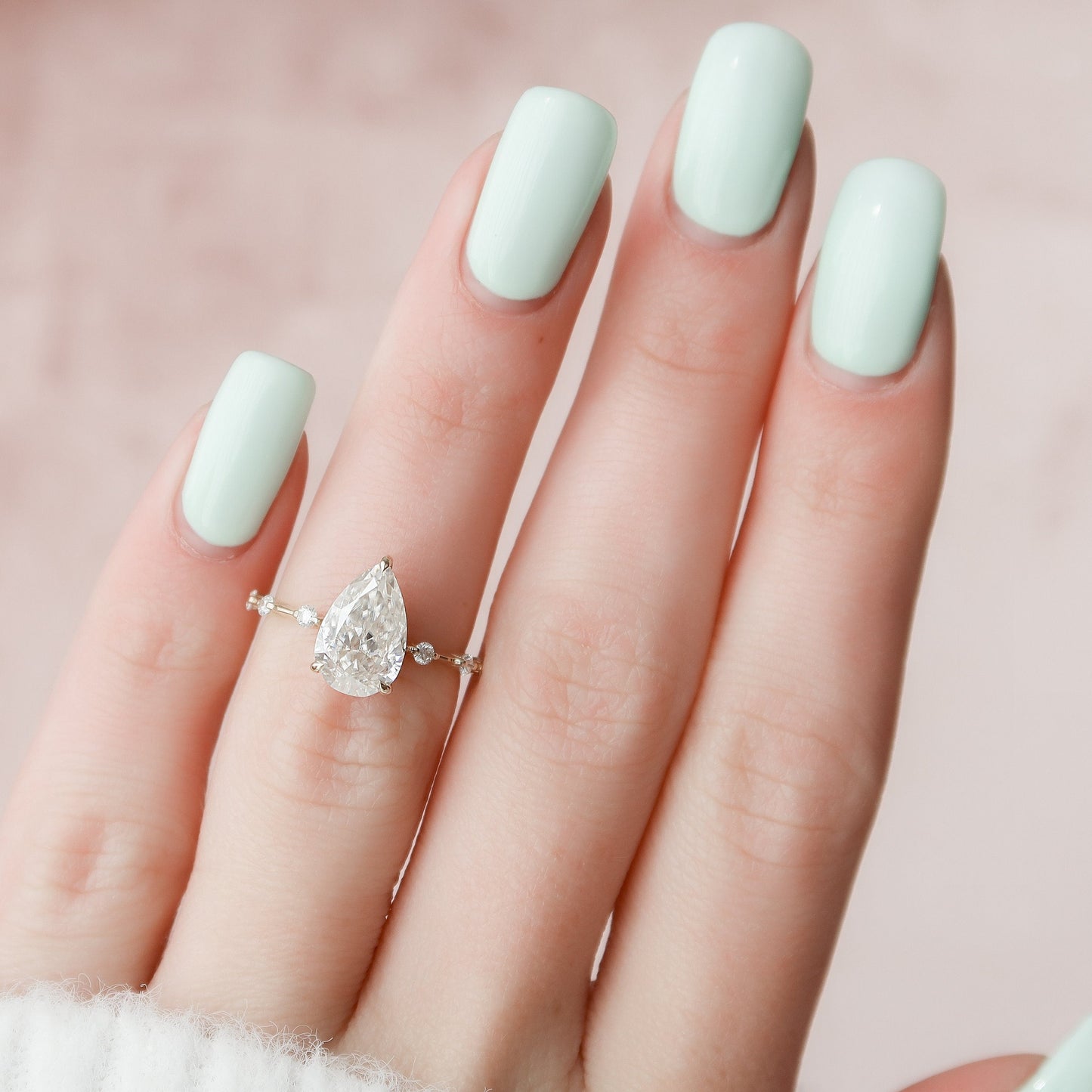 2.0 CT Pear Dainty Pave & Hidden Halo Moissanite Engagement Ring