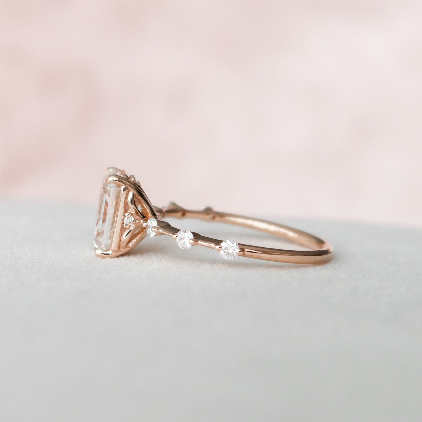 2.0 CT Emerald Dainty Pave Moissanite Engagement Ring