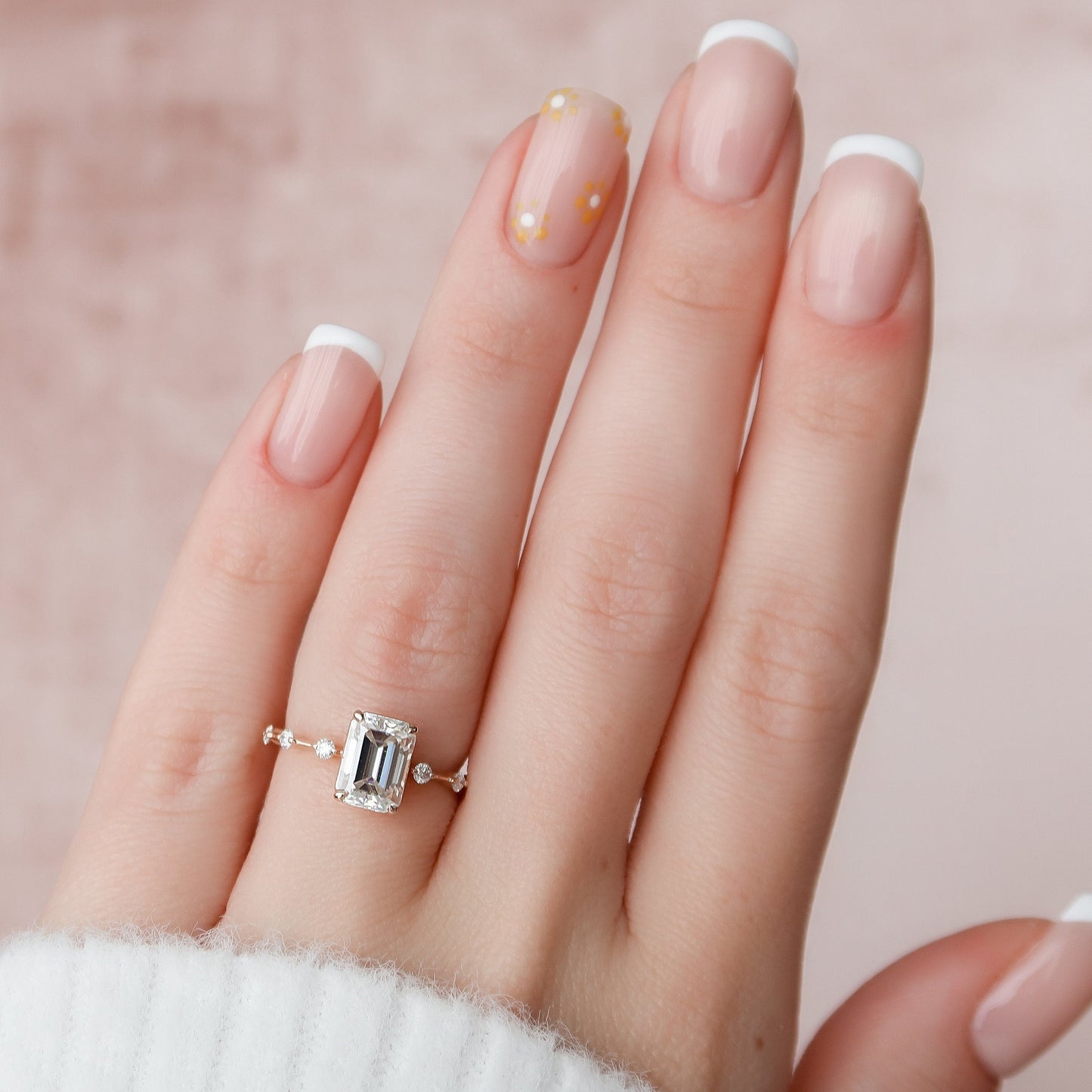 2.0 CT Emerald Dainty Pave Moissanite Engagement Ring