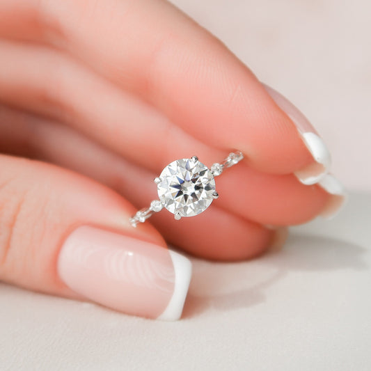 2.0 CT Round Dainty Pave Moissanite Engagement Ring