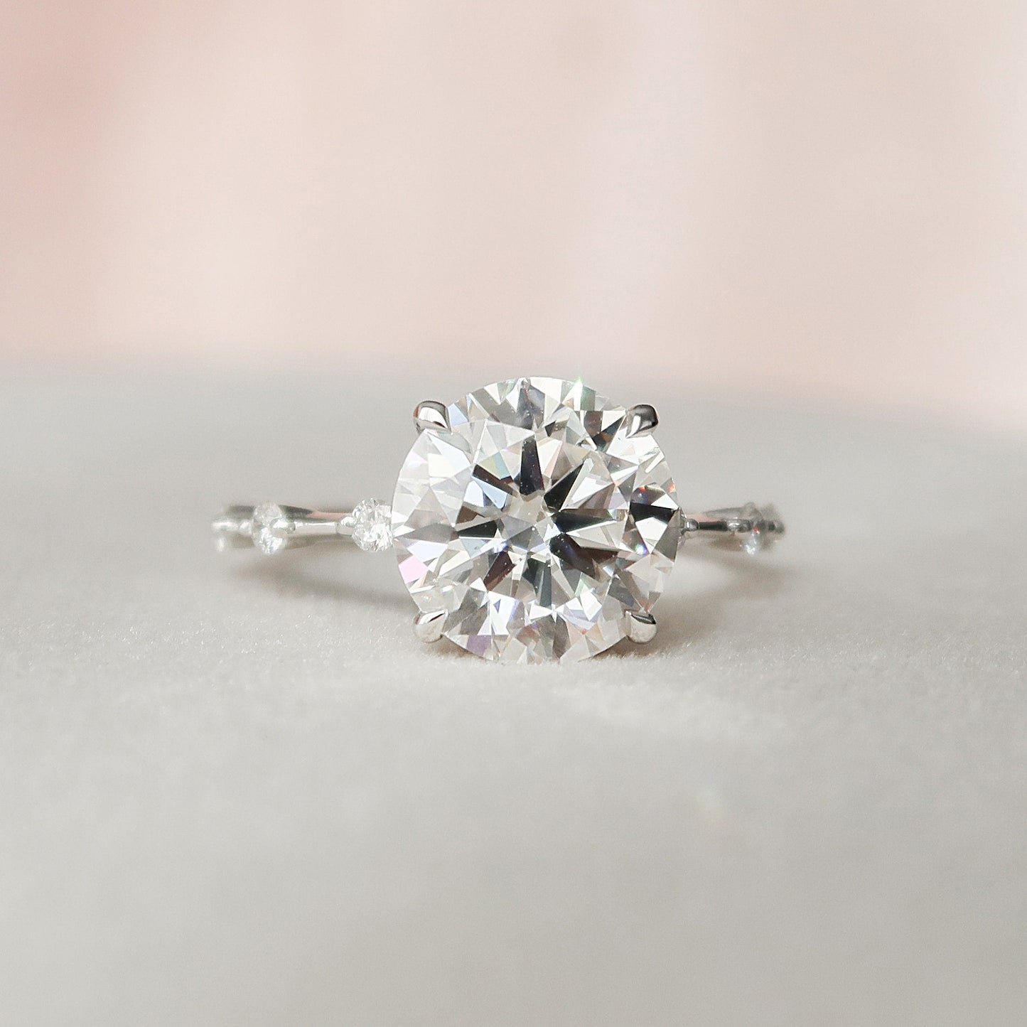 2.5 CT Round Solitaire Dainty Pave Moissanite Engagement Ring