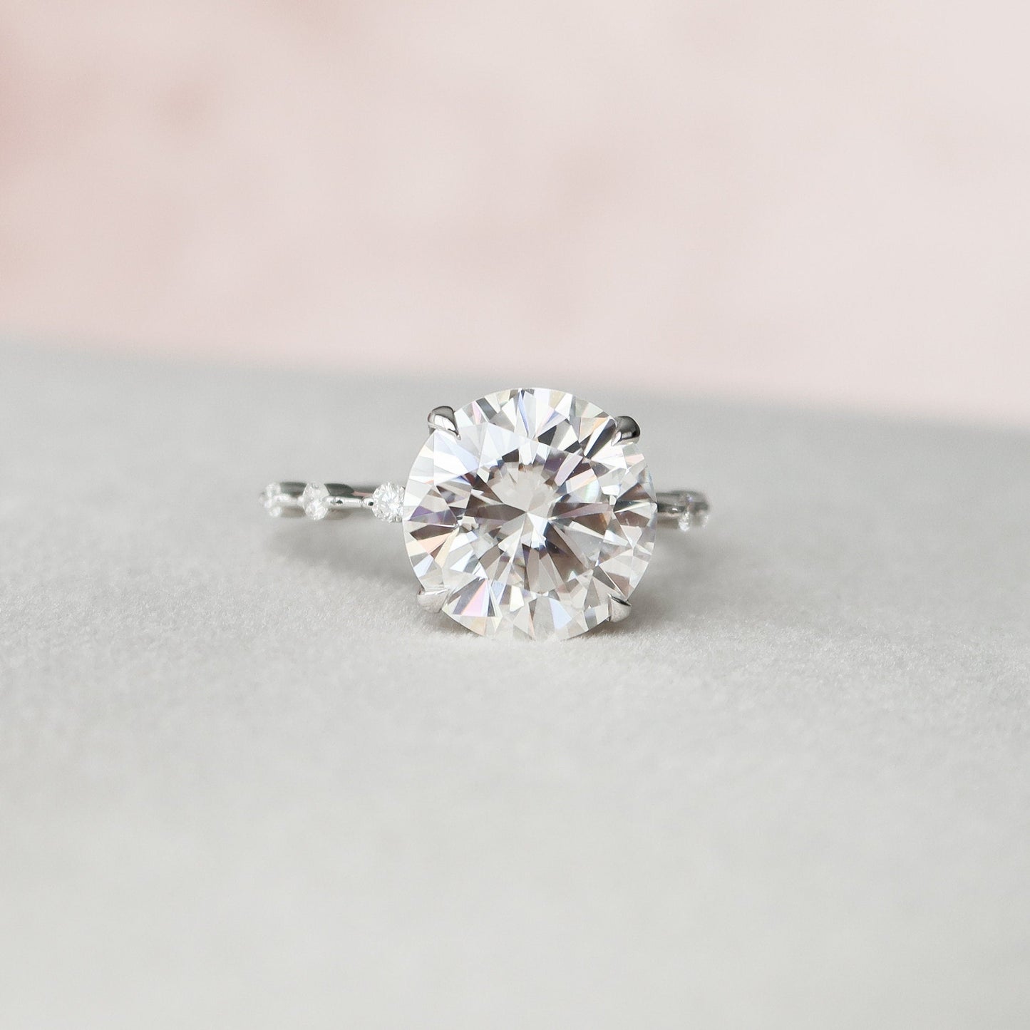 4.0 CT Round Cut Dainty Pave Setting Moissanite Engagement Ring