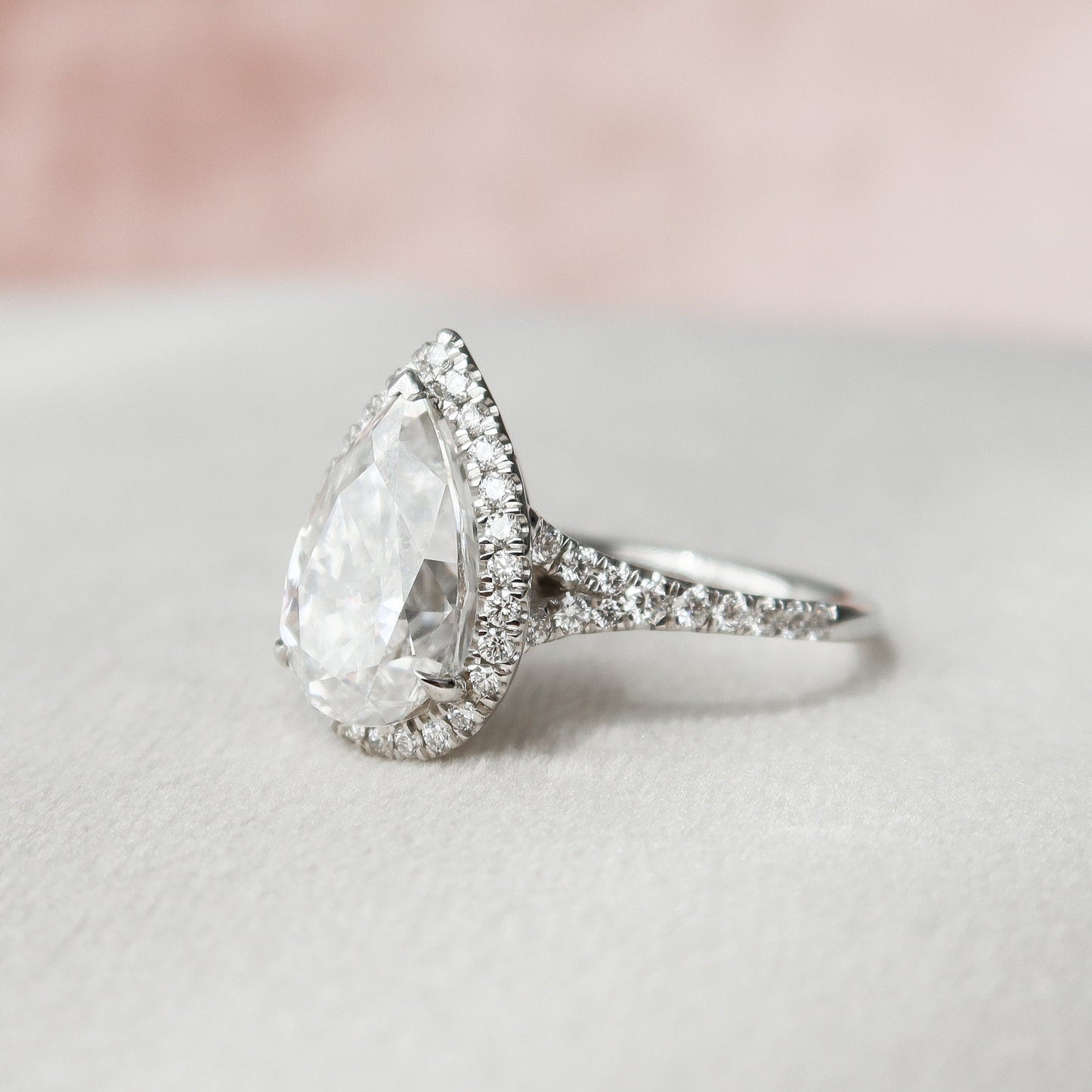 3.0 CT Pear Halo & Split Shank Moissanite Engagement Ring