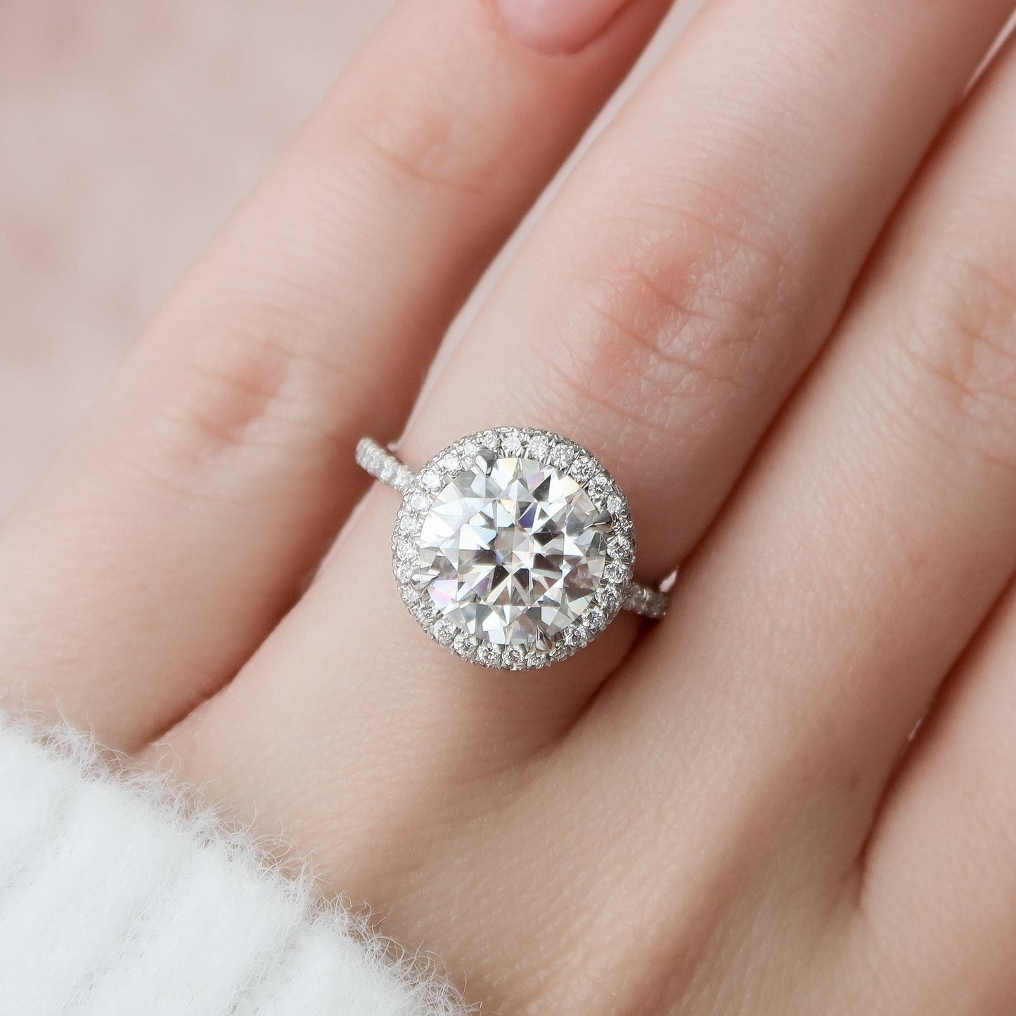 3.5 CT Round Halo Style Moissanite Engagement Ring