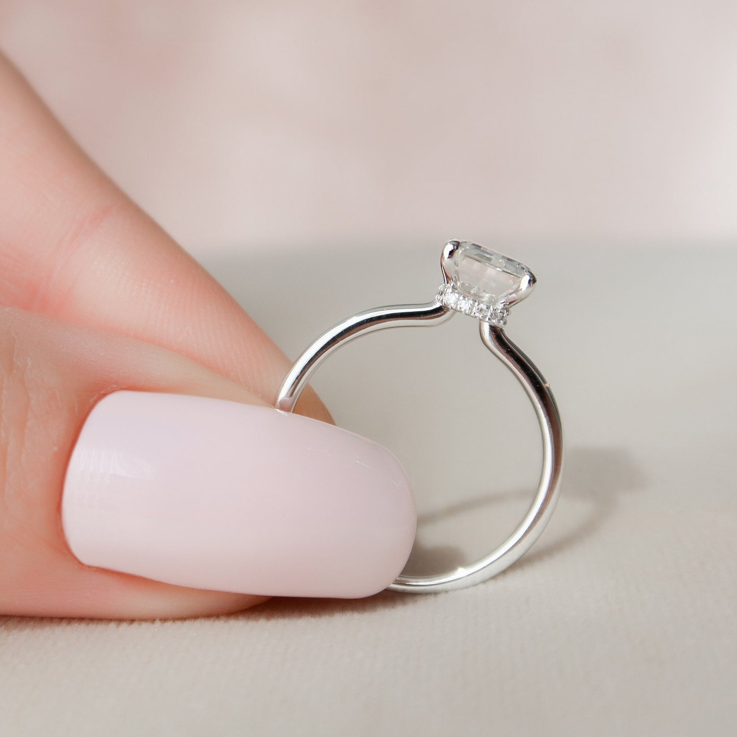 2.0 CT Emerald Hidden Halo & Solitaire Moissanite Engagement Ring