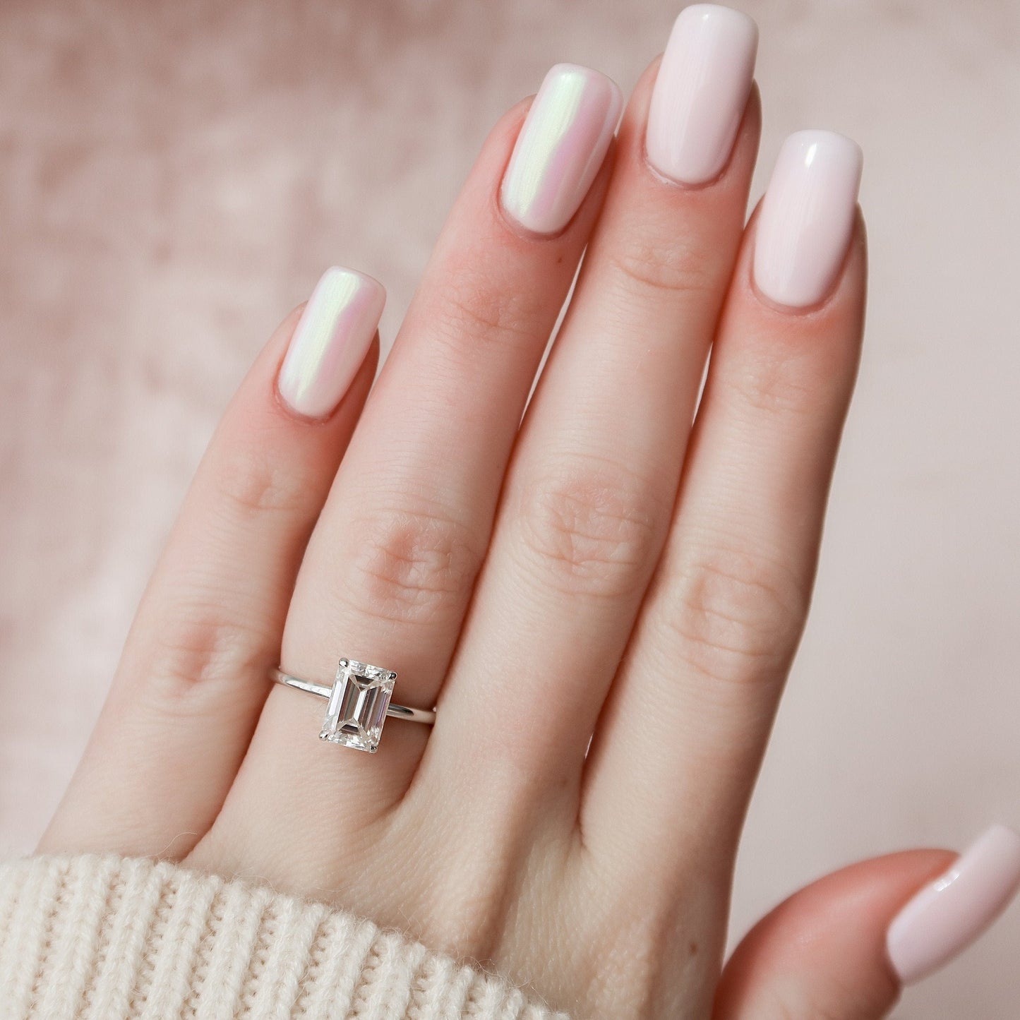 2.0 CT Emerald Hidden Halo & Solitaire Moissanite Engagement Ring