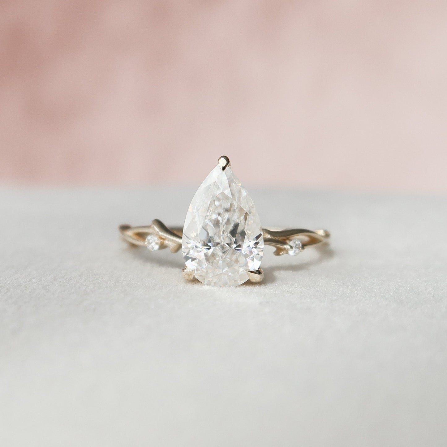 2.0 CT Pear Cut Twig Pave Style Moissanite Engagement Ring