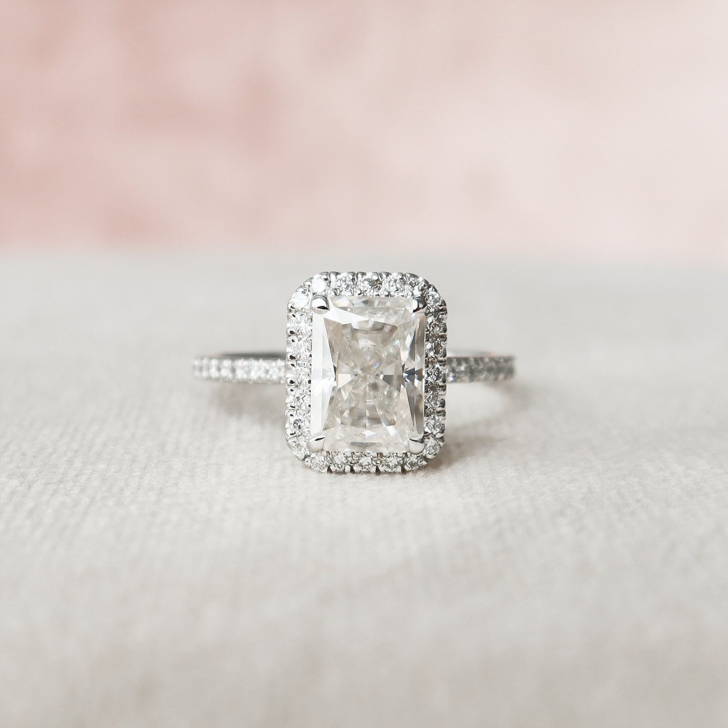2.0 CT Radiant Cut Halo Style Moissanite Engagement Ring