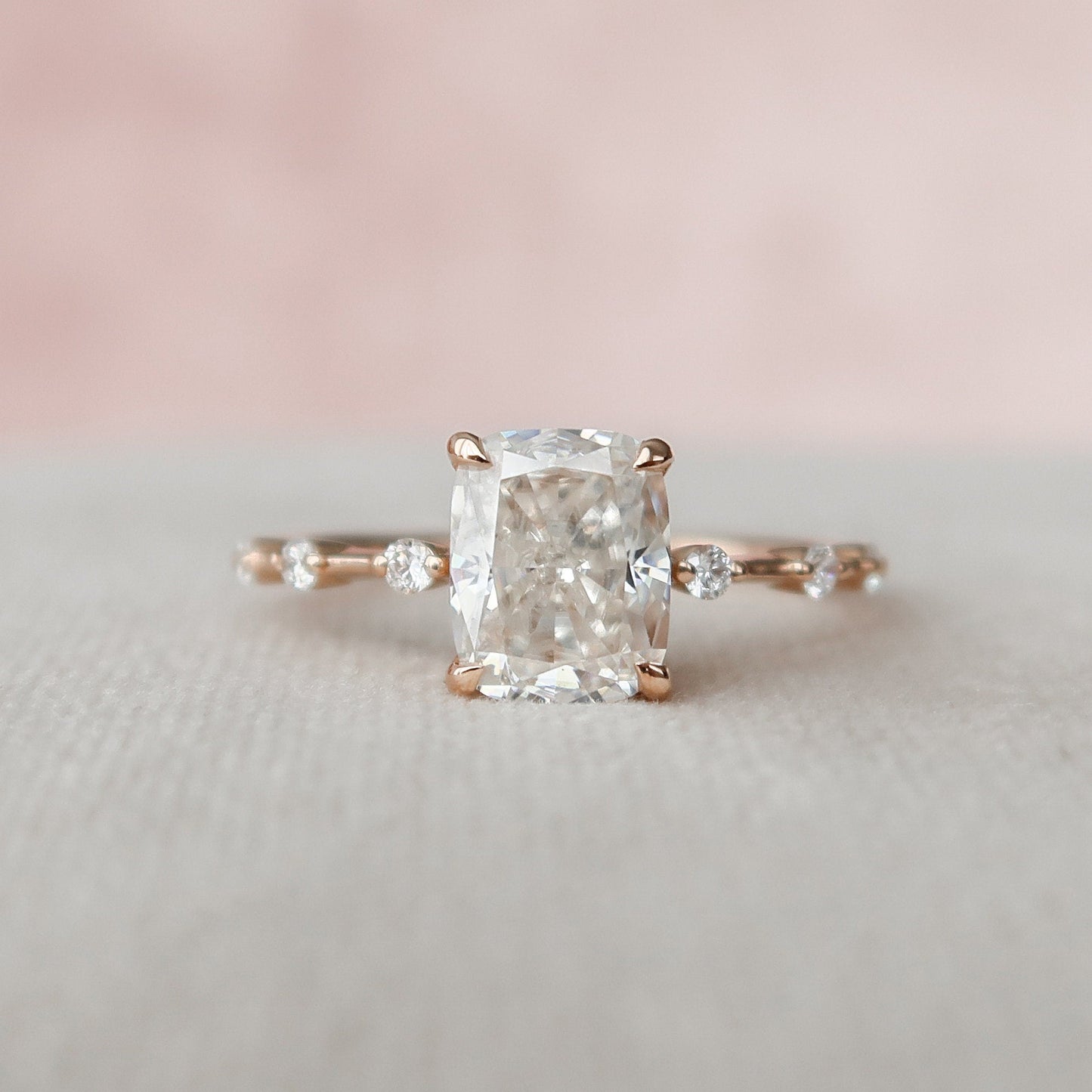 2.0 CT Cushion Dainty Pave Moissanite Engagement Ring