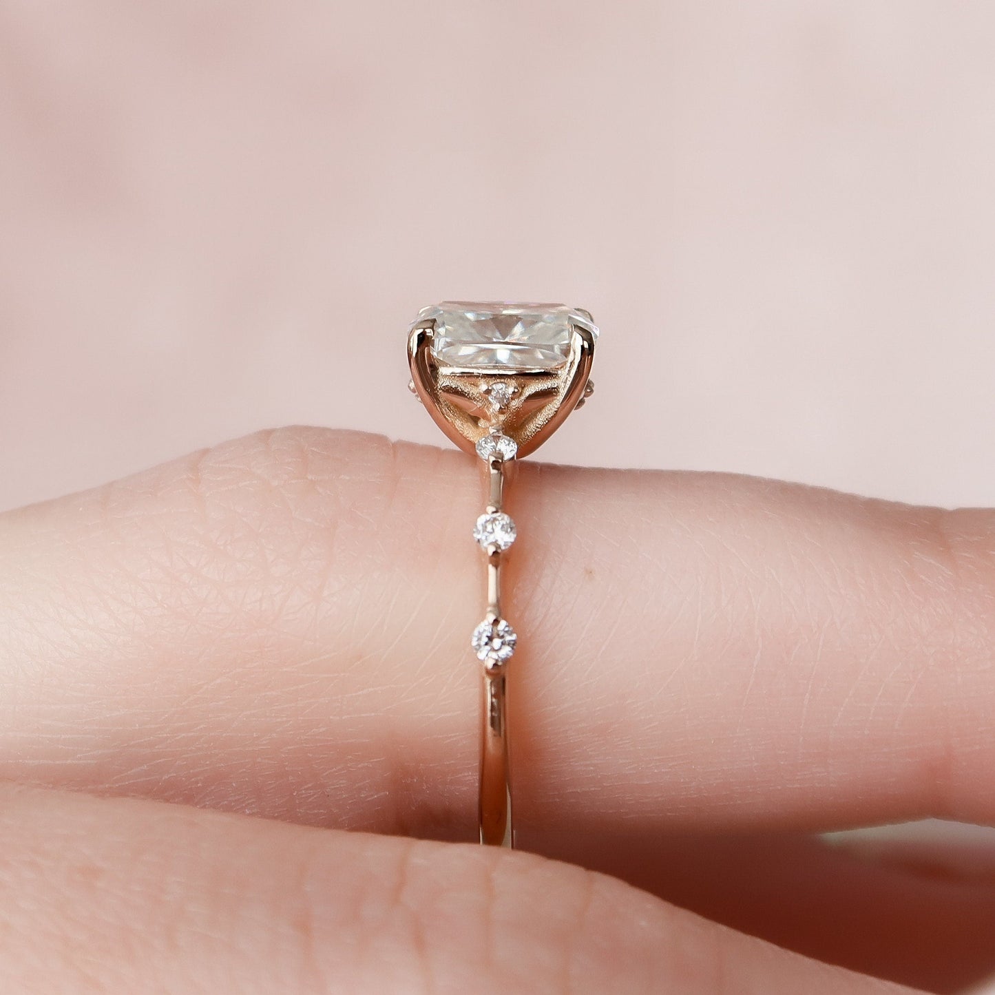 2.0 CT Cushion Dainty Pave Moissanite Engagement Ring