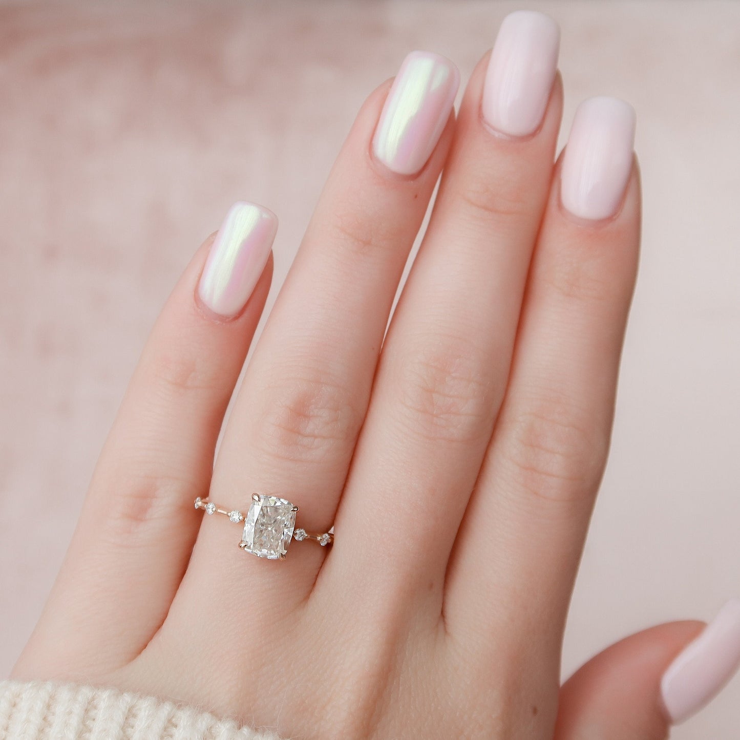 2.0 CT Cushion Dainty Pave Moissanite Engagement Ring