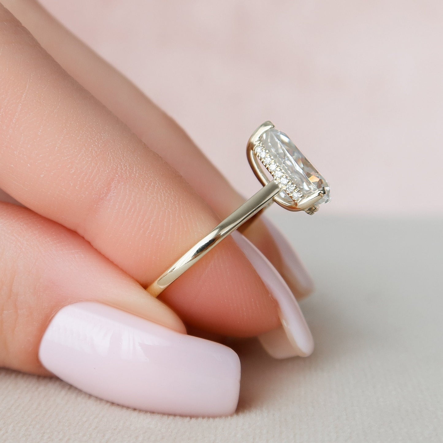 2.0 CT Pear Solitaire & Hidden Halo Style  Moissanite Engagement Ring