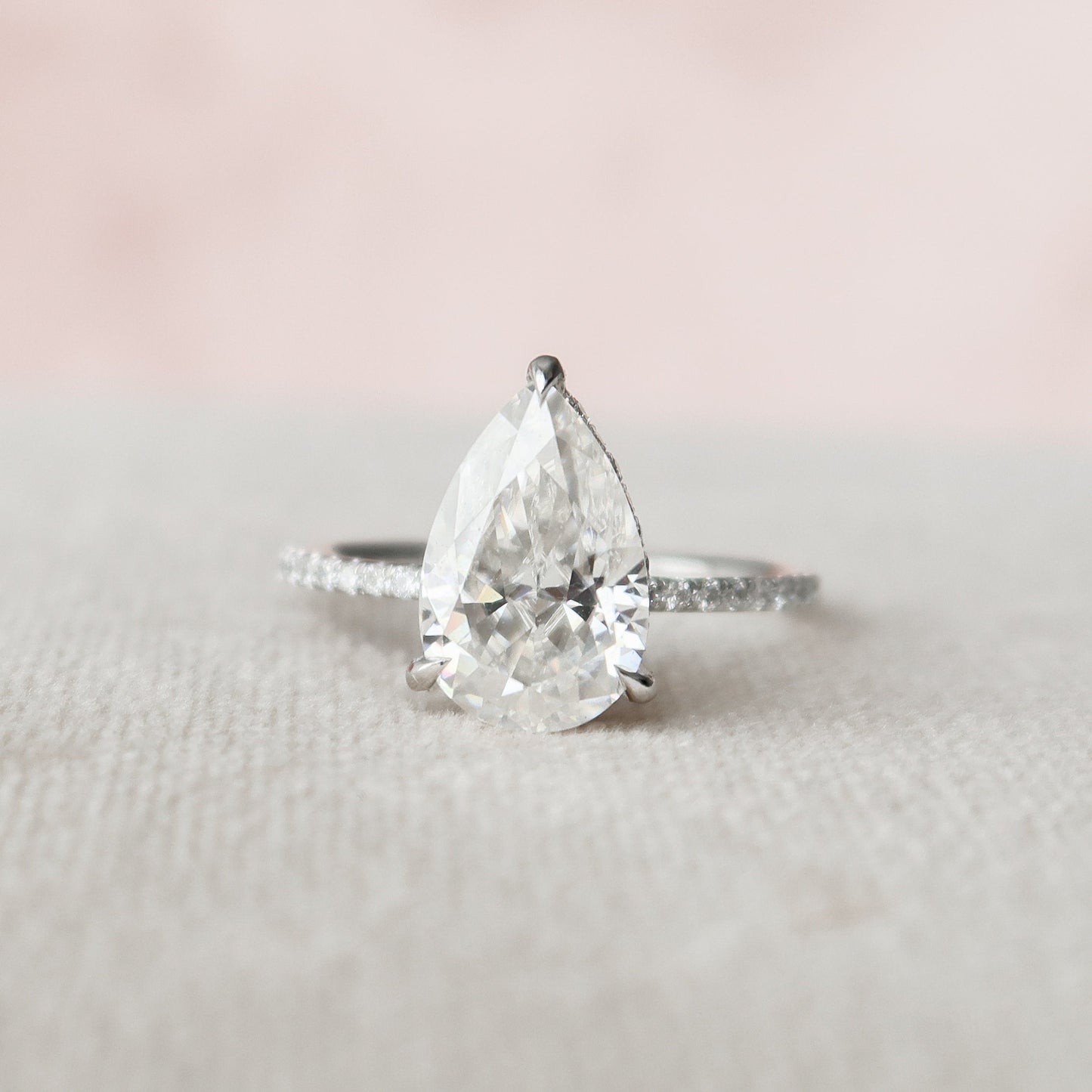 2.5 CT Pear Cut Hidden Halo & Pave Moissanite Engagement Ring