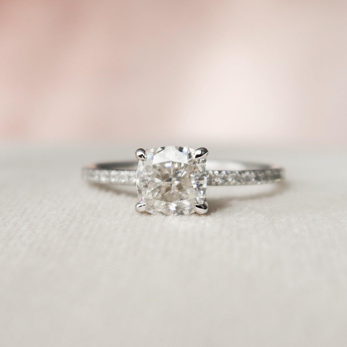 1.0 CT Cushion Hidden Halo & Pave Setting Moissanite Engagement Ring