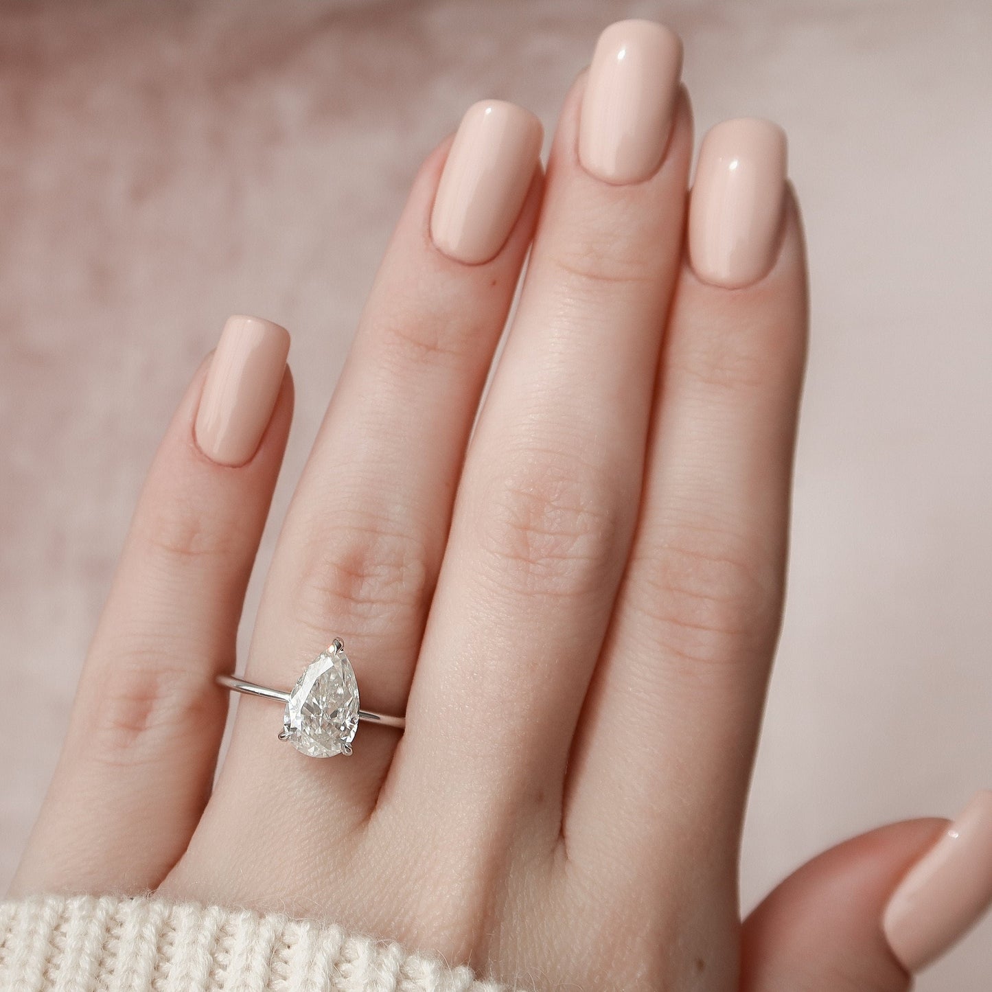 2.0 CT Pear Solitaire & Hidden Halo Style Moissanite Engagement Ring