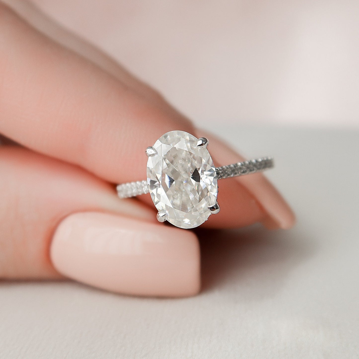 3.0 CT Oval Pave & Hidden Halo Setting Moissanite Engagement Ring