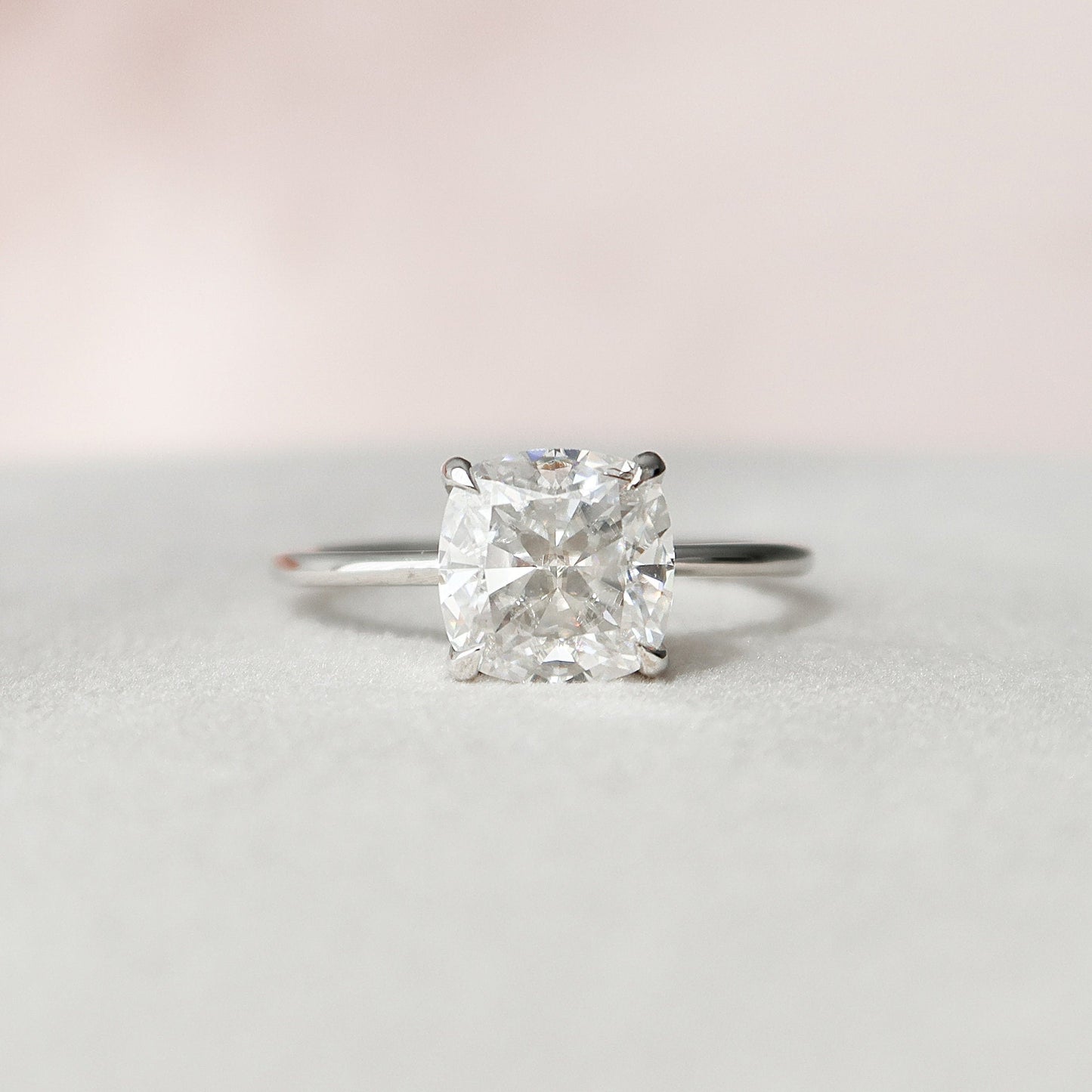 3.0 CT Cushion Hidden Halo Moissanite Engagement Ring