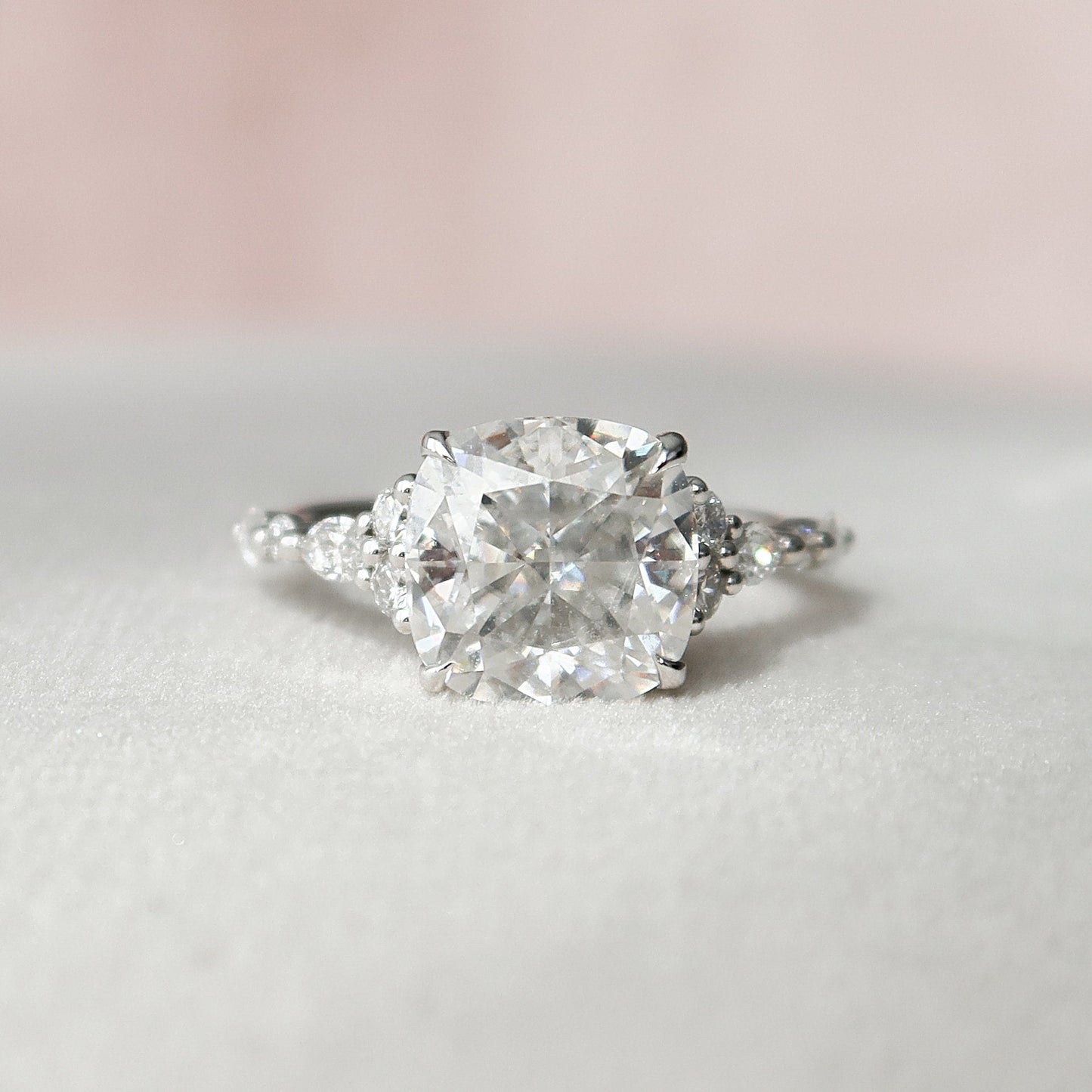 3.5 CT Round Cut Cluster Style Moissanite Engagement Ring