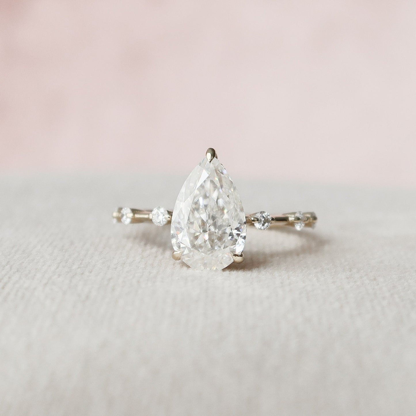 2.0 CT Pear Dainty Pave & Hidden Halo Moissanite Engagement Ring