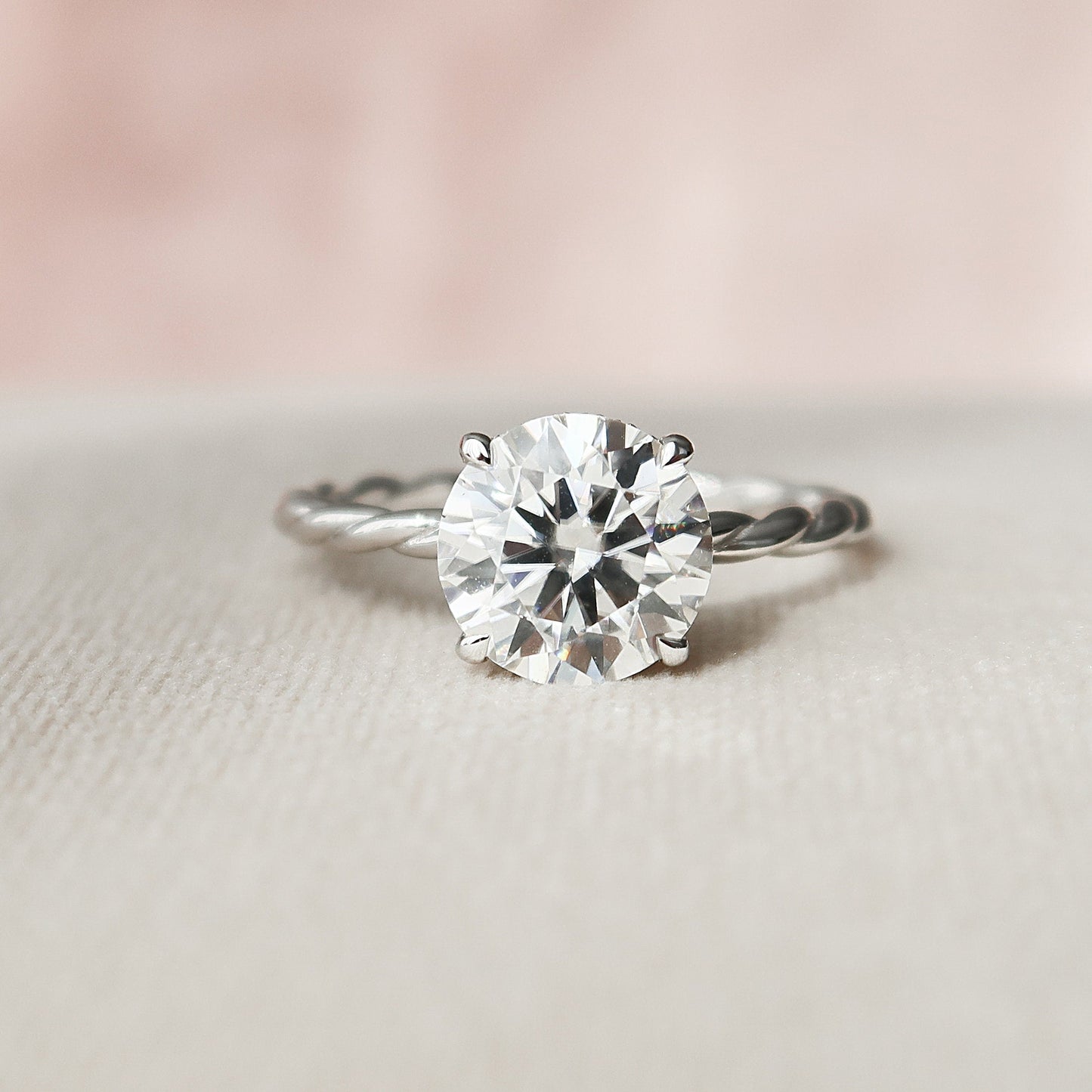 2.5 CT Round Cut Solitaire & Twisted Band Moissanite Engagement Ring