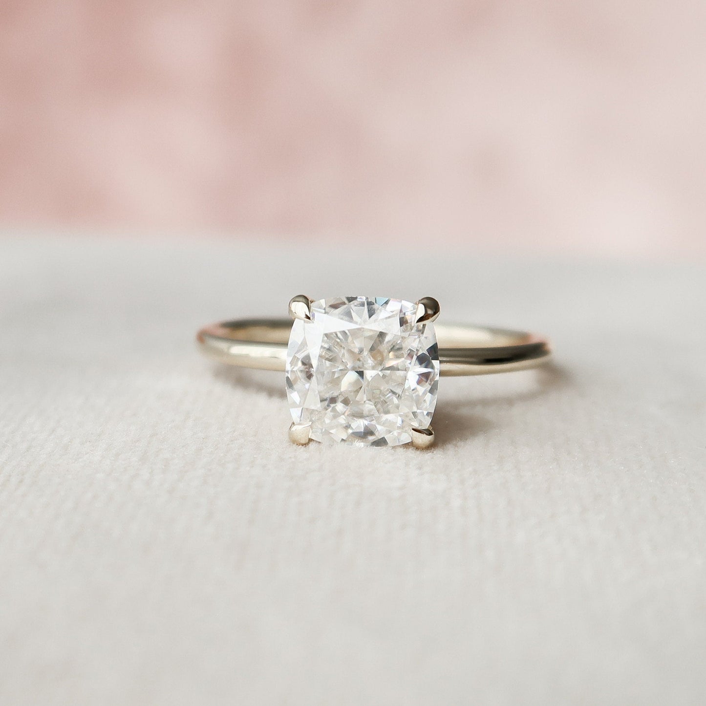 2.0 CT Cushion Hidden Halo & Solitaire Moissanite Engagement Ring