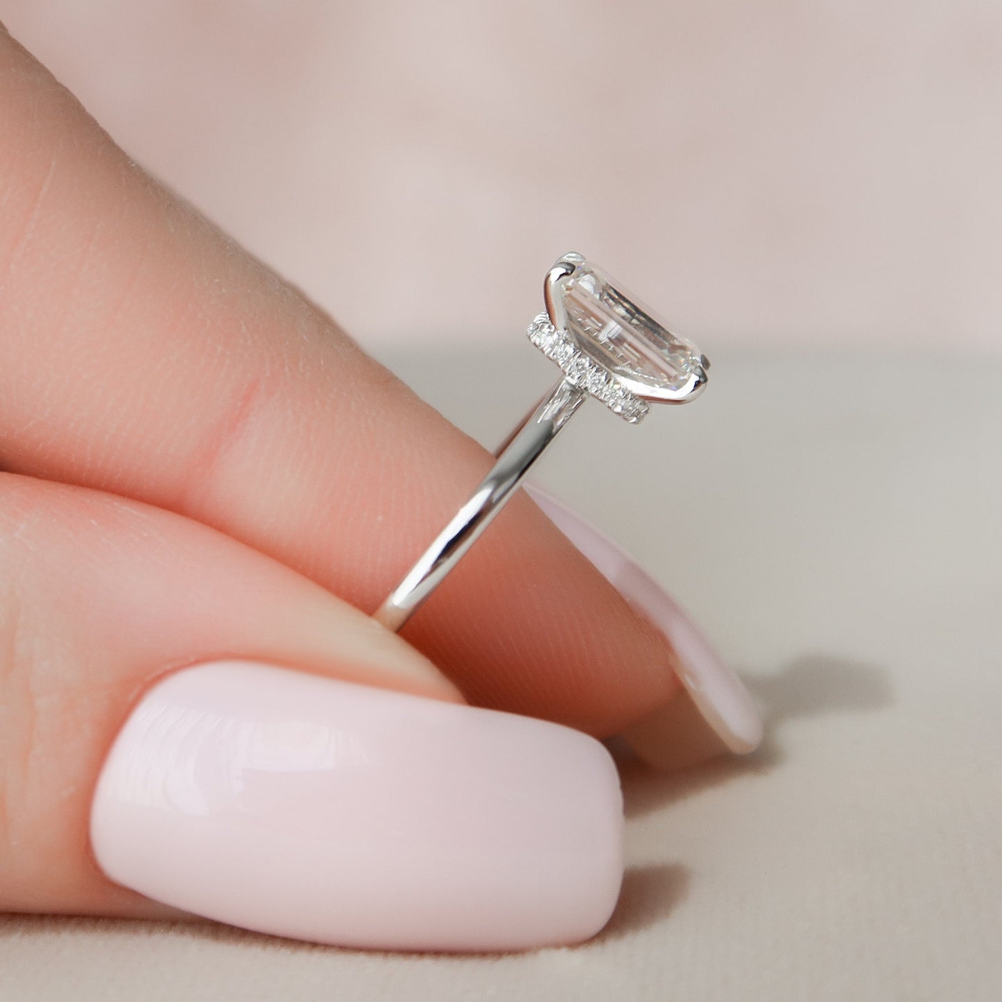 2.0 CT Emerald Hidden Halo & Solitaire Moissanite Engagement Ring