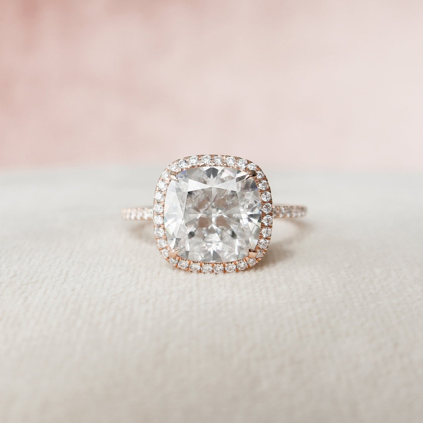 5.0 CT Cushion Halo & Pave Moissanite Engagement Ring