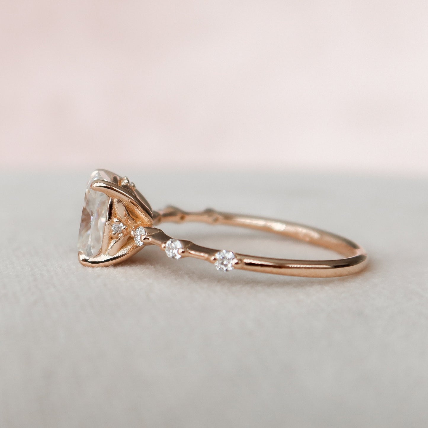 2.0 CT Cushion Dainty Pave Moissanite Engagement Ring