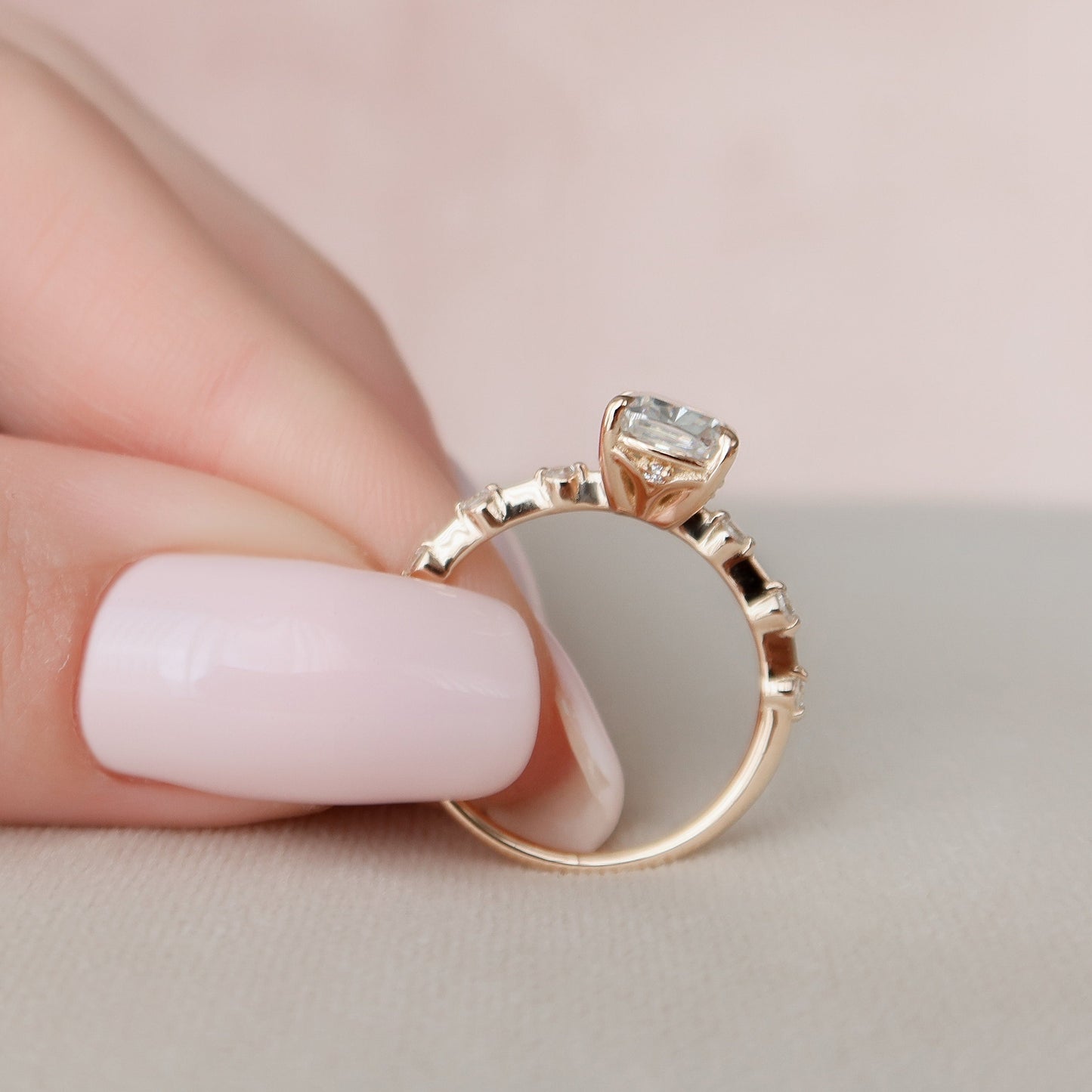 2.0 CT Cushion Dainty Pave Moissanite Engagement Ring