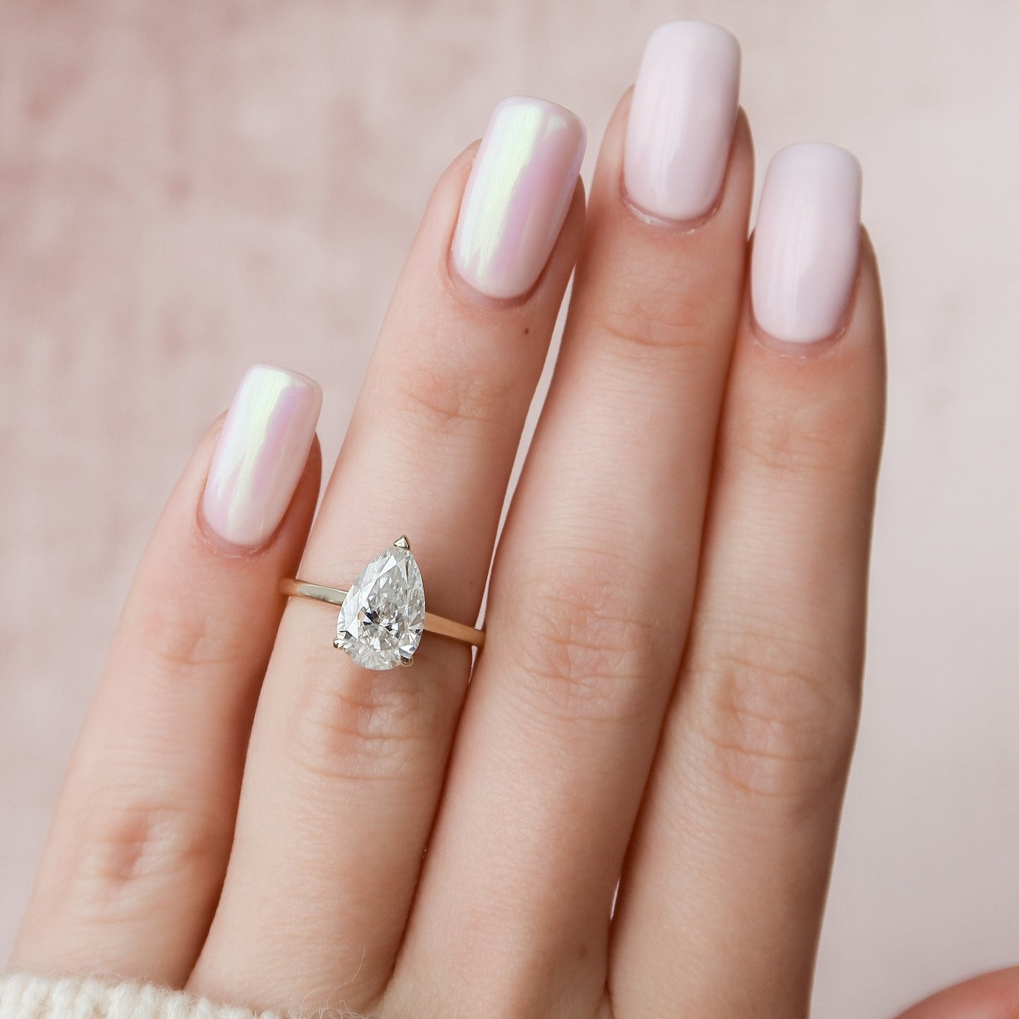 2.0 CT Pear Solitaire & Hidden Halo Style  Moissanite Engagement Ring