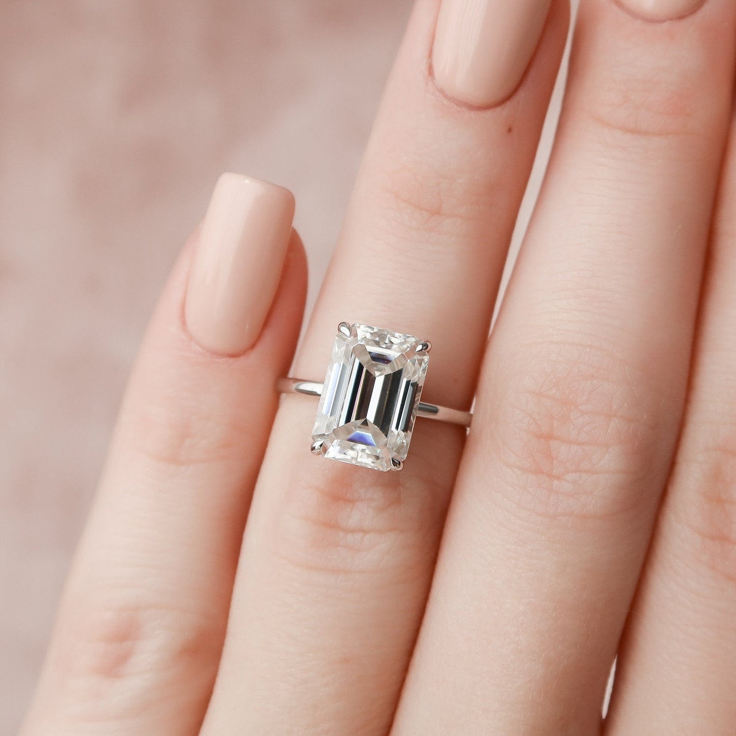 5.0 CT Emerald Cut Solitaire Style Moissanite Engagement Ring