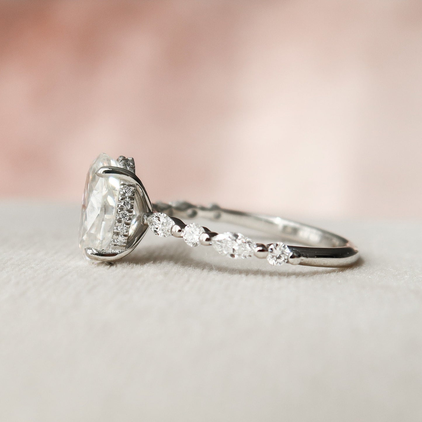 2.0 CT Oval Pave Hidden Halo Moissanite Engagement Ring