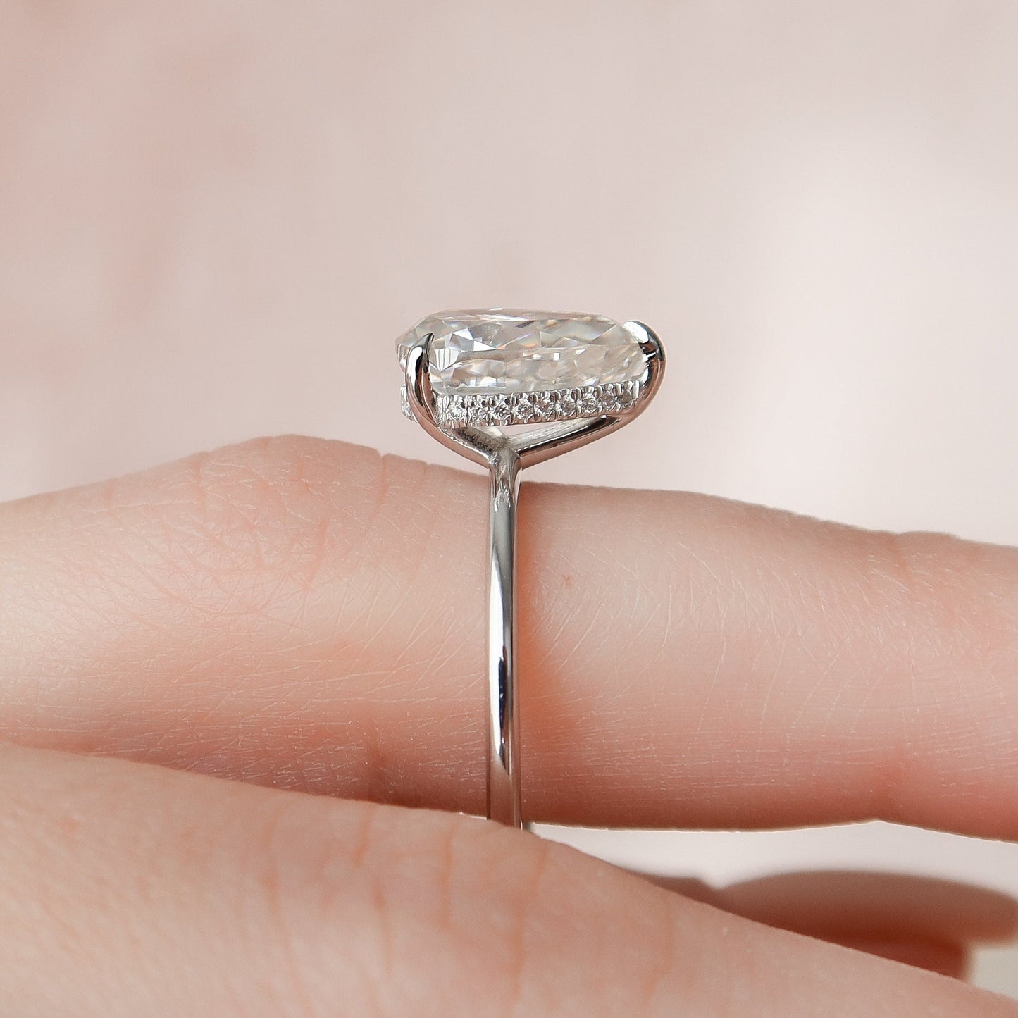 2.0 CT Pear Solitaire & Hidden Halo Style Moissanite Engagement Ring