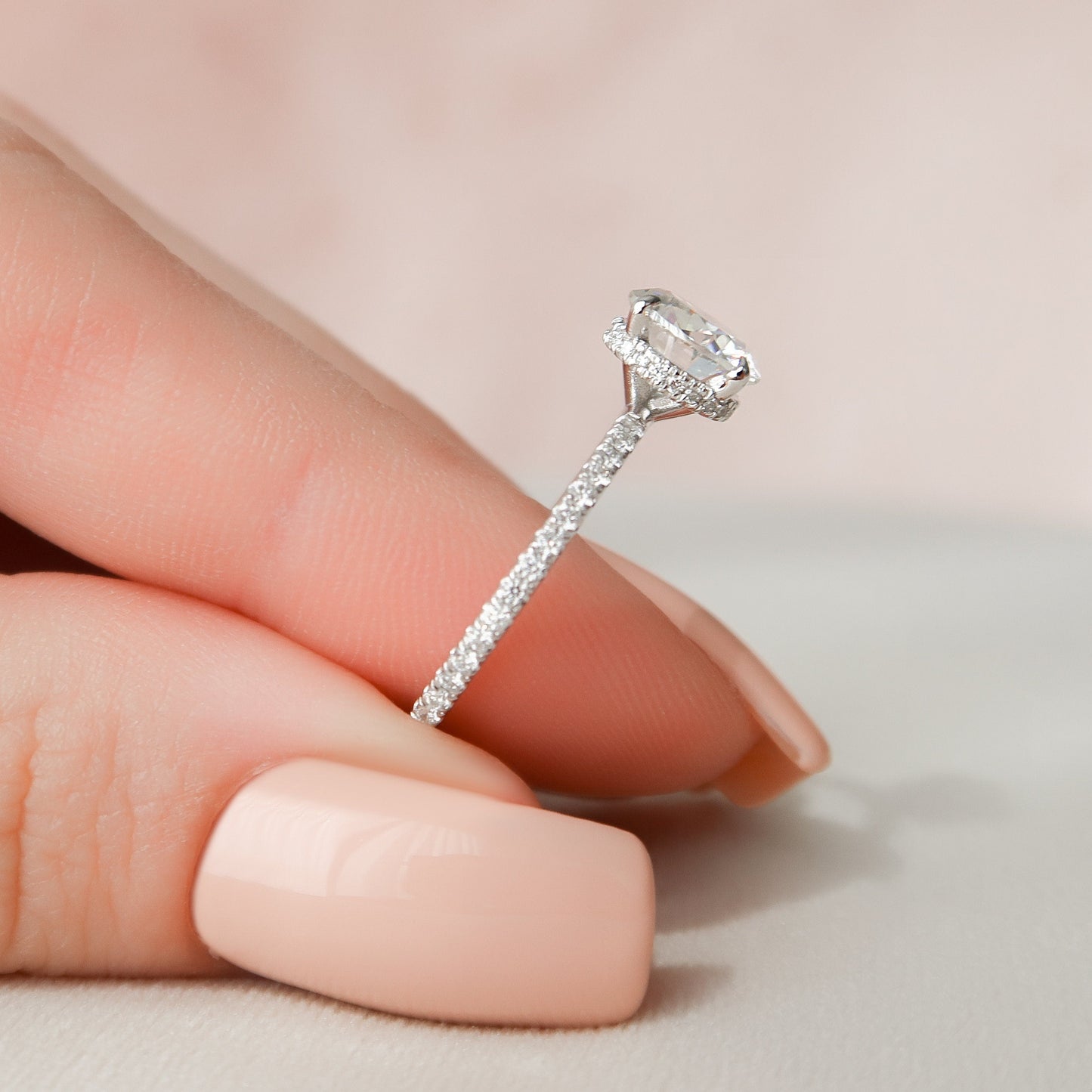 1.5 CT Round Hidden Halo Moissanite Engagement Ring With Pave Setting