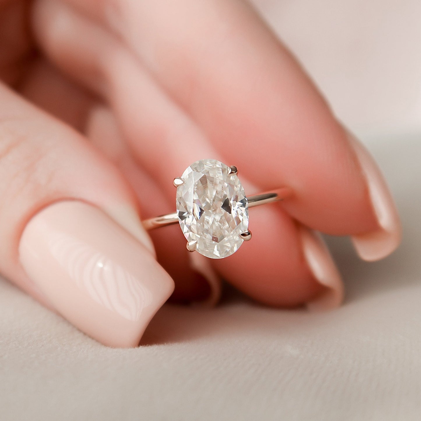 2.0 CT Oval Solitaire & Hidden Halo Moissanite Engagement Ring